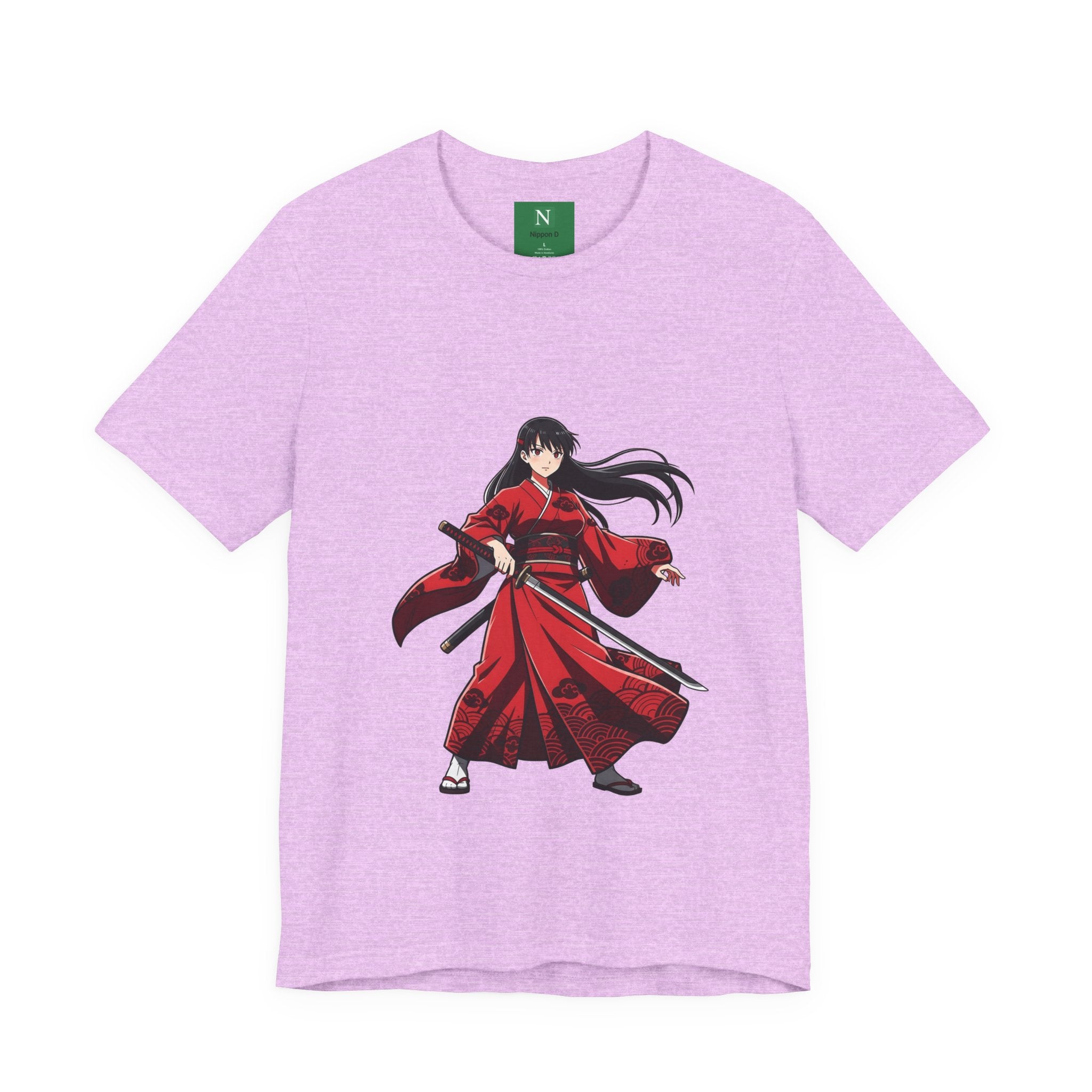 Anime Red Warrior T-Shirt — Female Swordswoman Illustration Tee