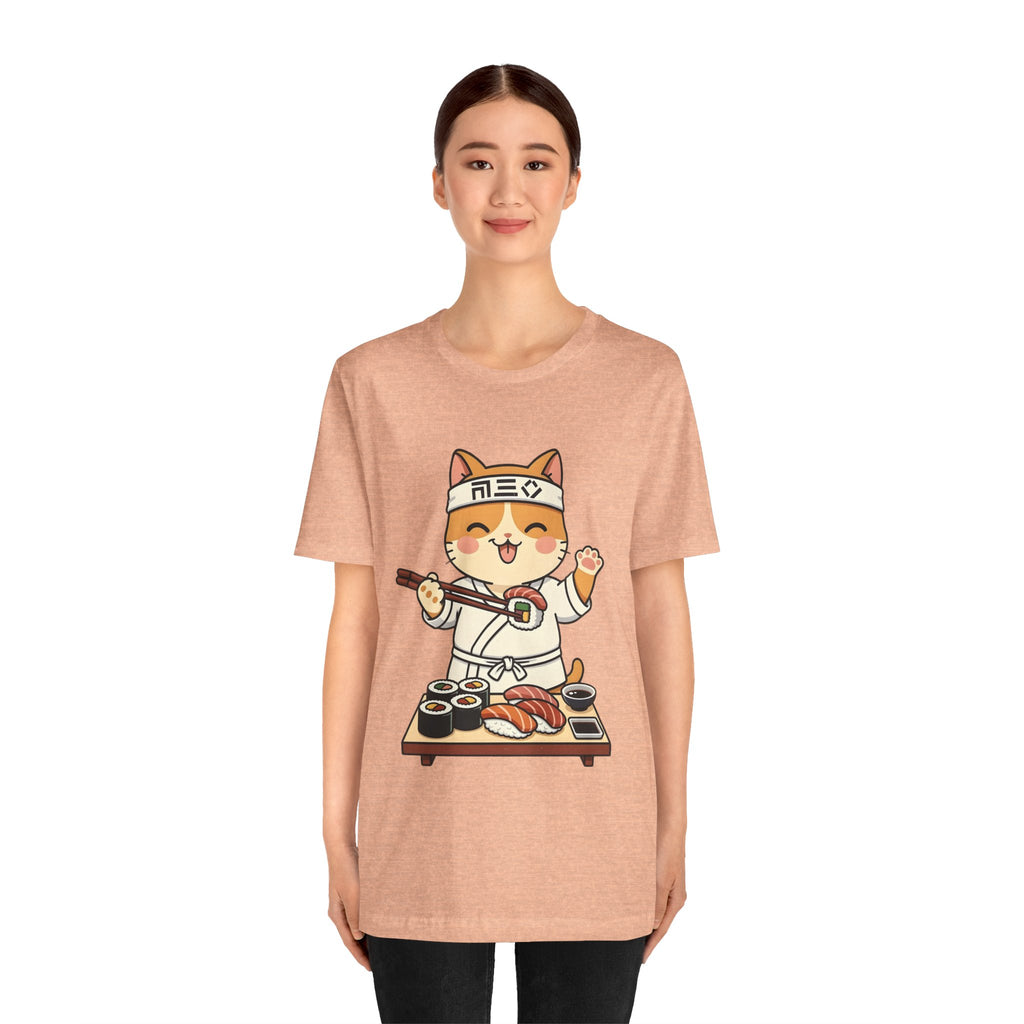 Sushi Chef Cat T‑Shirt — Cute Kawaii Cat Making Sushi Graphic Tee