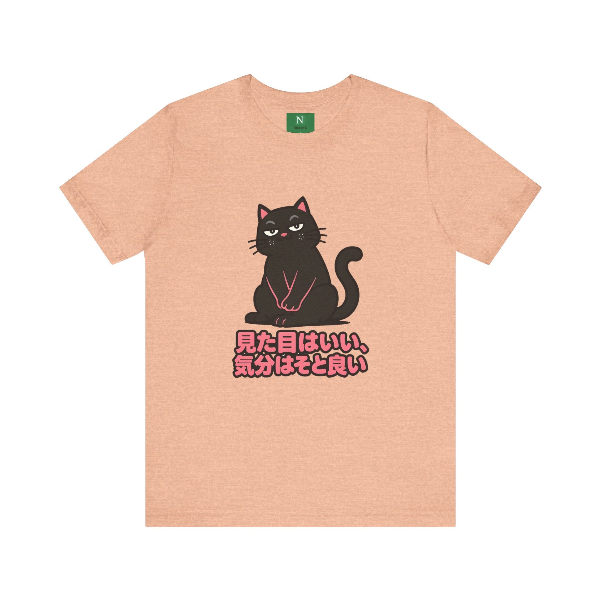 Black Cat Tee with Japanese Text — 'Mita Me wa Ii, Kimochi wa Sore Ijo' Cute Kawaii Graphic T-Shirt
