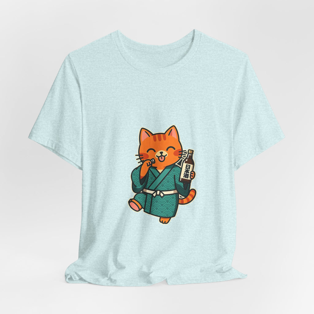 Sake Cat Tee — Cute Orange Cat in Kimono Drinking Sake T-Shirt
