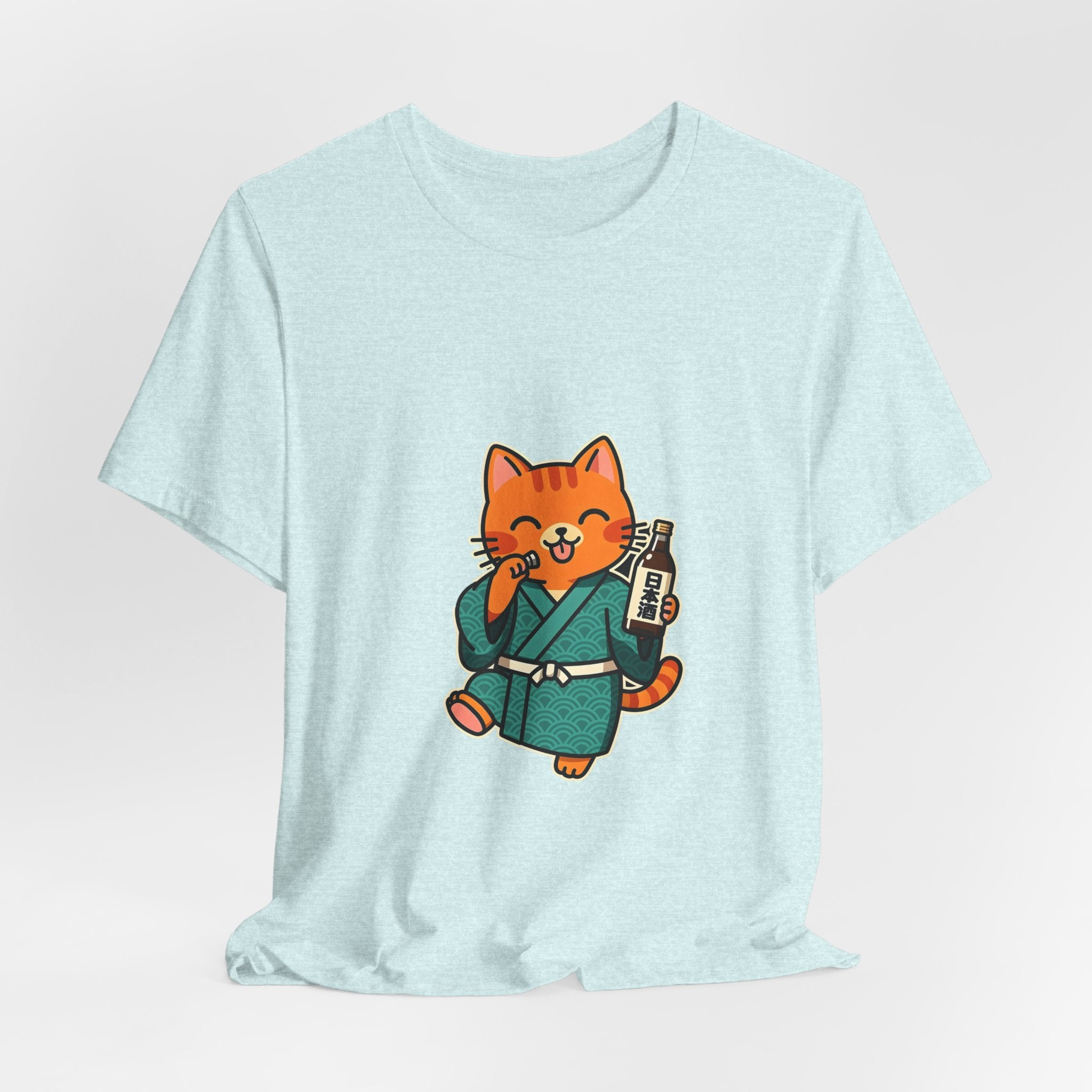 Sake Cat Tee — Cute Orange Cat in Kimono Drinking Sake T-Shirt