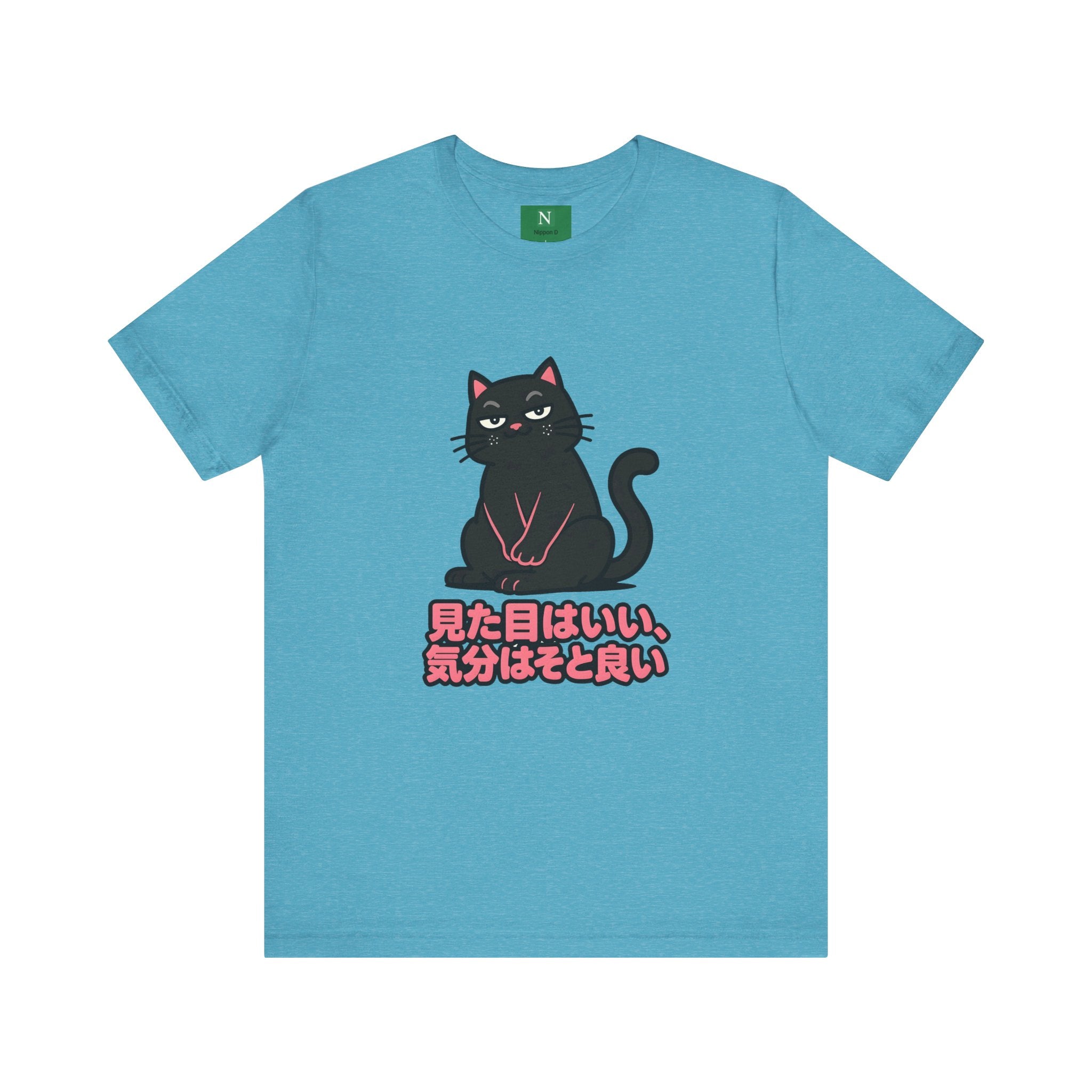 Black Cat Tee with Japanese Text — 'Mita Me wa Ii, Kimochi wa Sore Ijo' Cute Kawaii Graphic T-Shirt