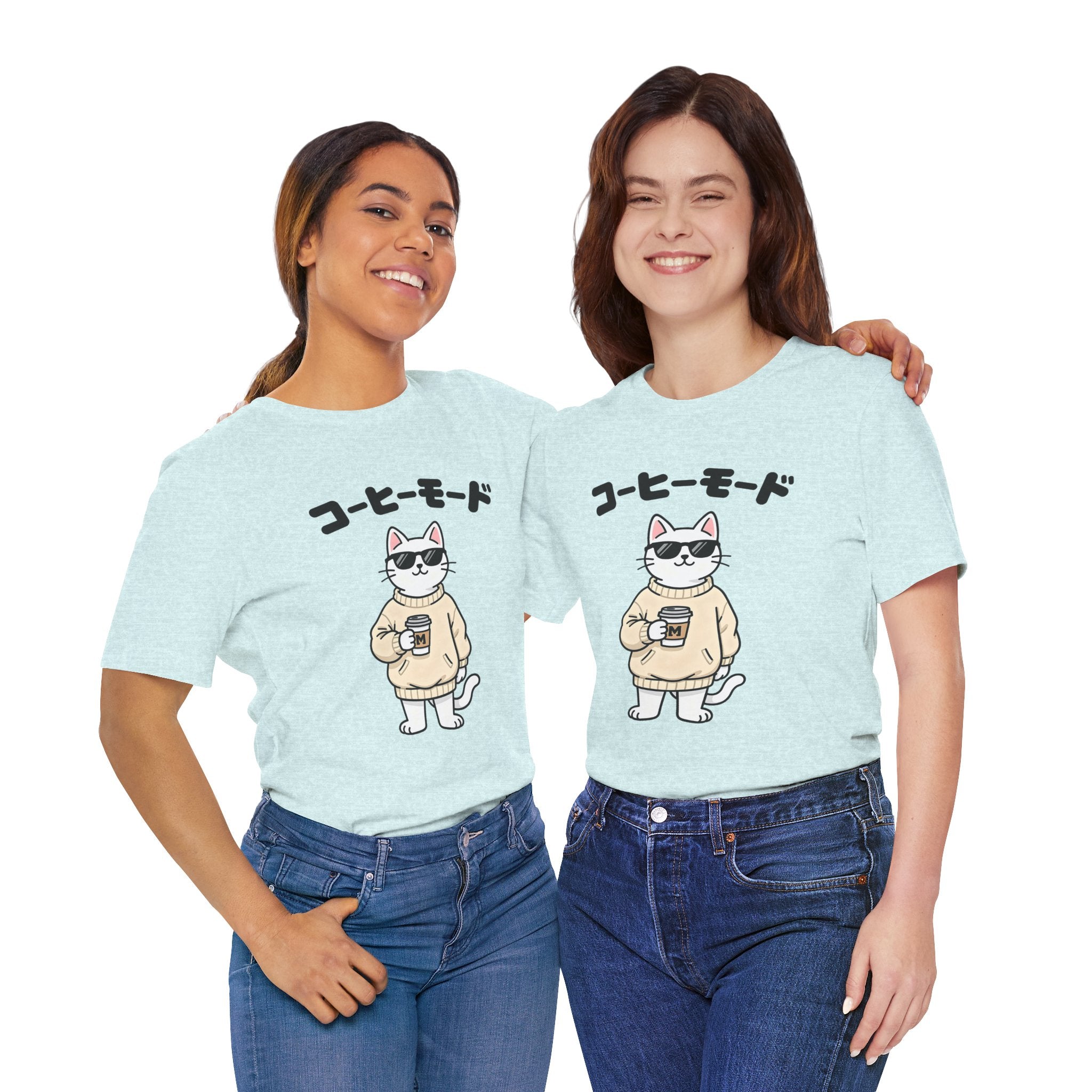 Coffee Mode Cat Tee — Cute Japanese Cat Holding Coffee T-Shirt