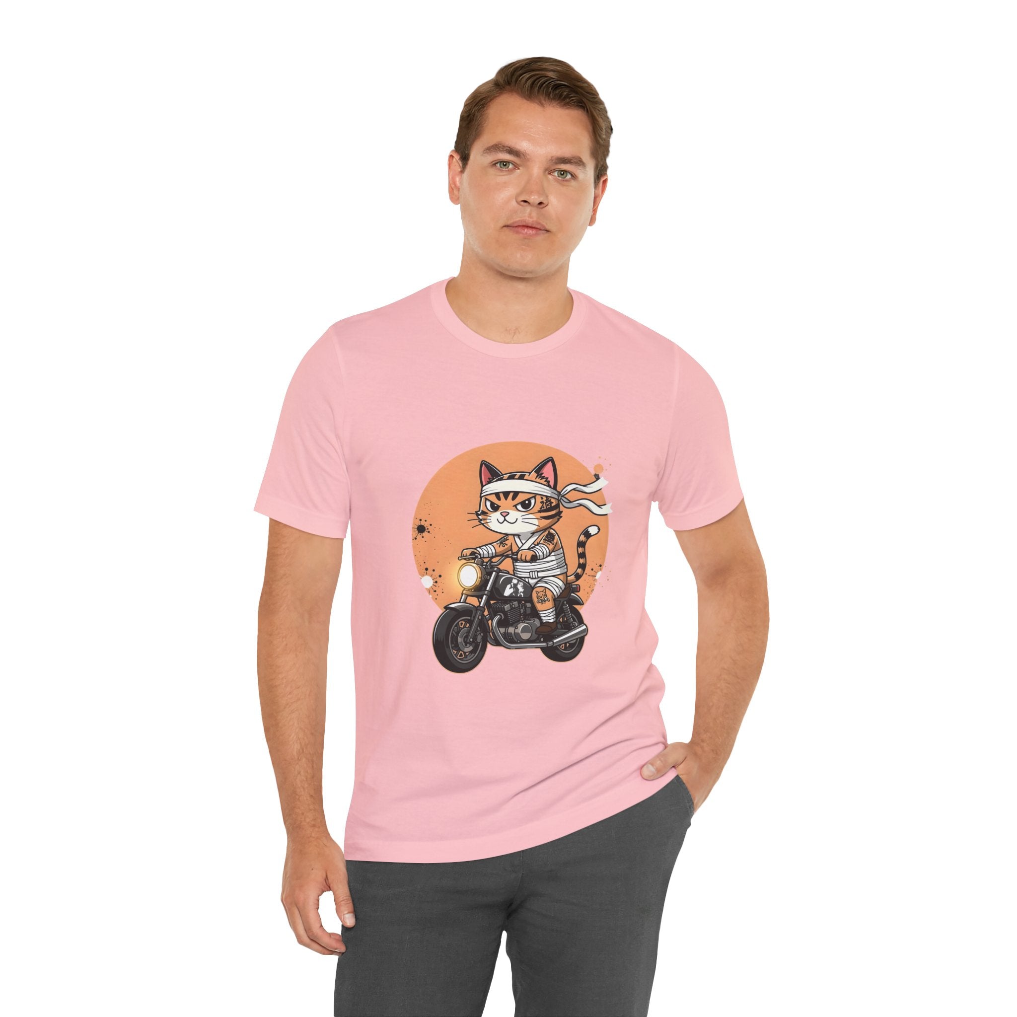 Retro Biker Cat T‑Shirt — Cute Motorcycle Cat Graphic Tee