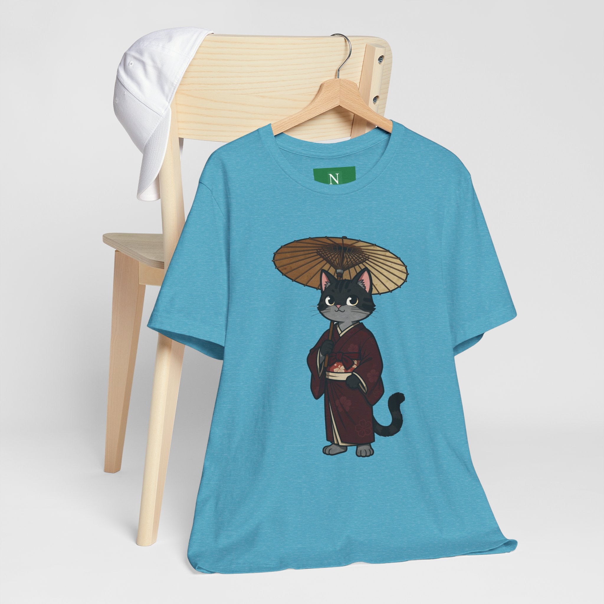 Geisha Cat Tee — Japanese Umbrella Cat Graphic T-Shirt