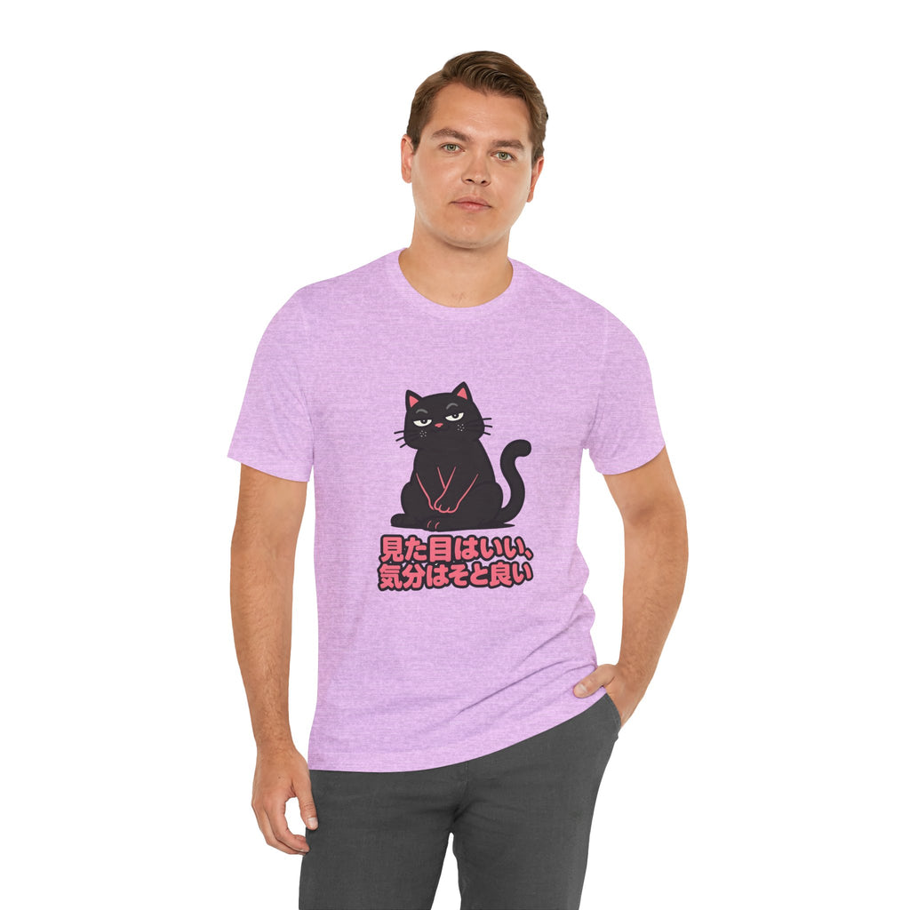 Black Cat Tee with Japanese Text — 'Mita Me wa Ii, Kimochi wa Sore Ijo' Cute Kawaii Graphic T-Shirt