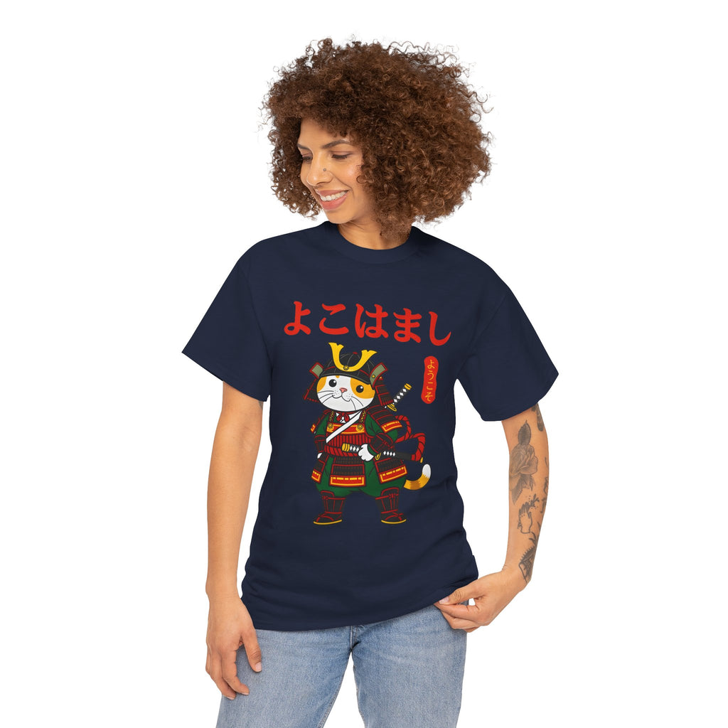 Samurai Cat T-Shirt — 'よこはまし' Japanese Yokohama Cute Warrior Tee
