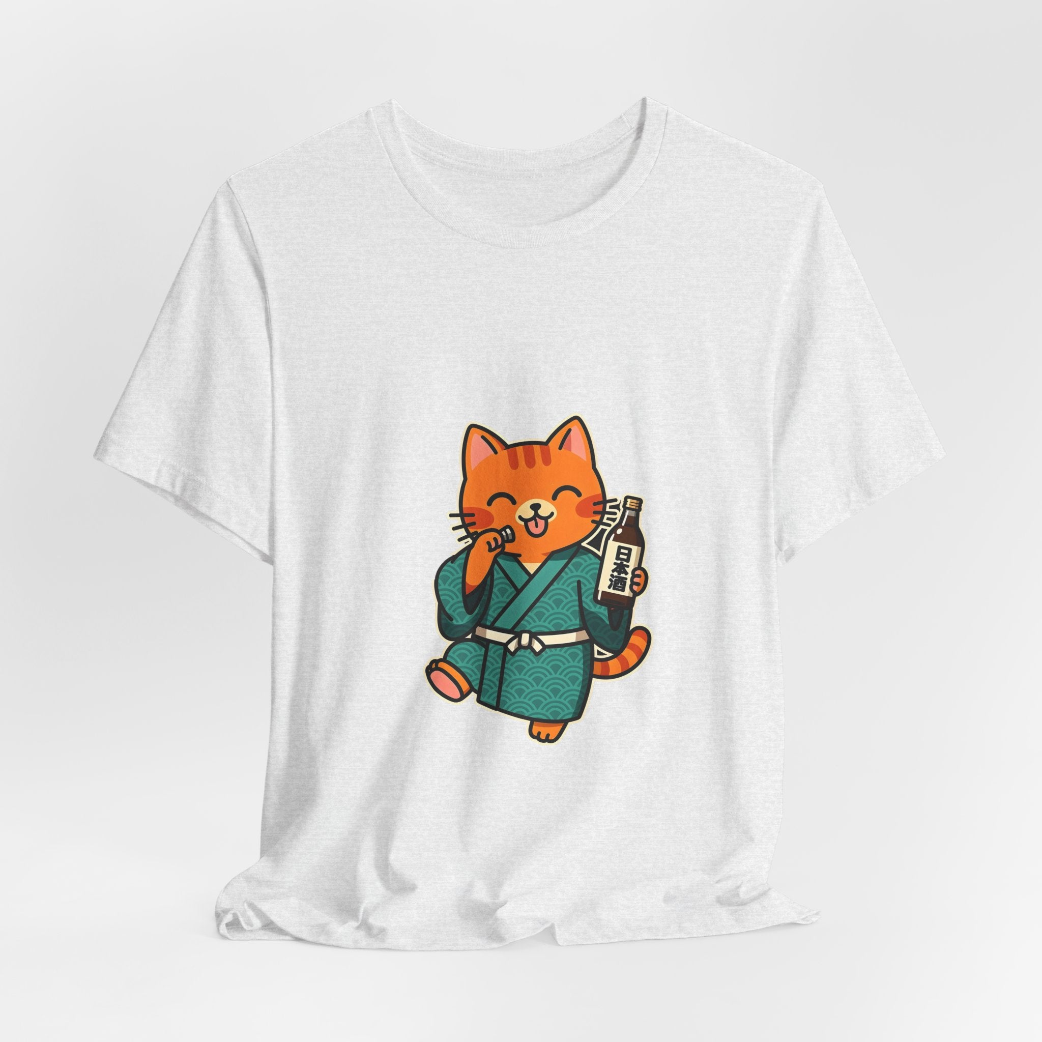 Sake Cat Tee — Cute Orange Cat in Kimono Drinking Sake T-Shirt