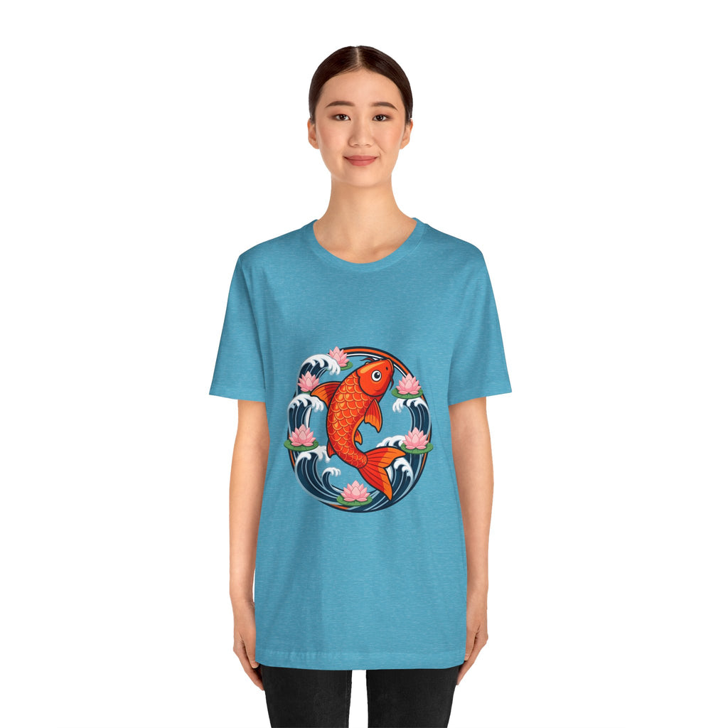 Koi Circle Graphic Tee — Japanese Koi Fish Waves & Lotus T-Shirt