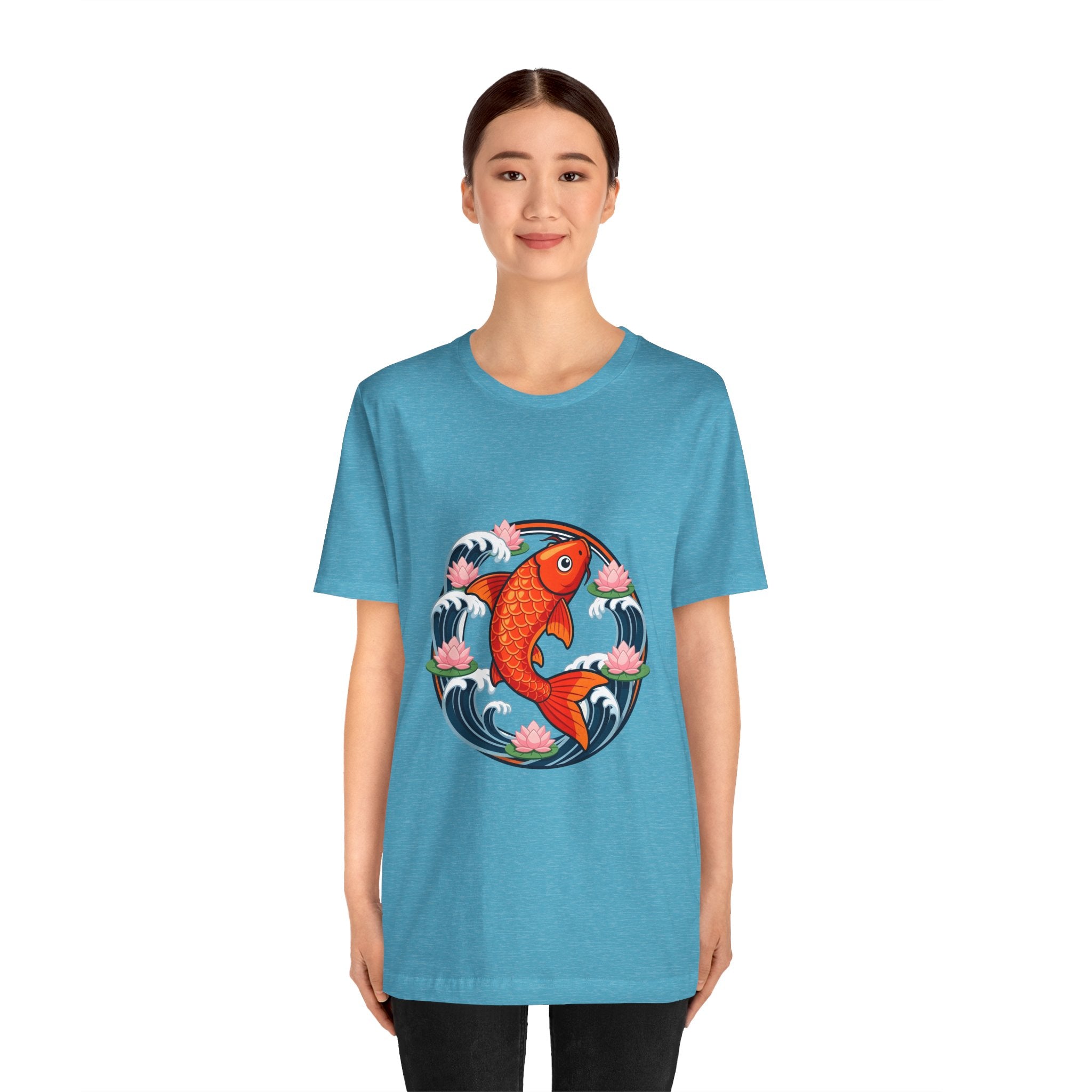 Koi Circle Graphic Tee — Japanese Koi Fish Waves & Lotus T-Shirt