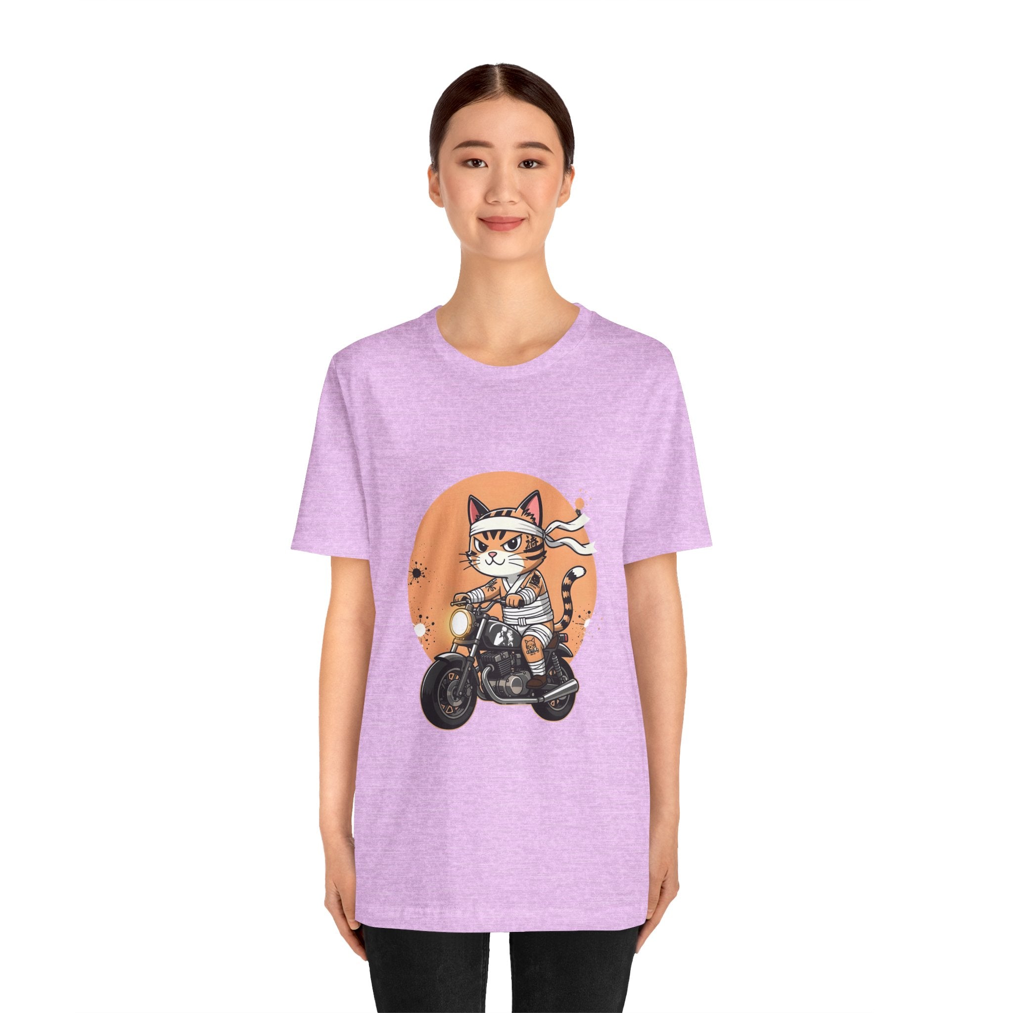 Retro Biker Cat T‑Shirt — Cute Motorcycle Cat Graphic Tee
