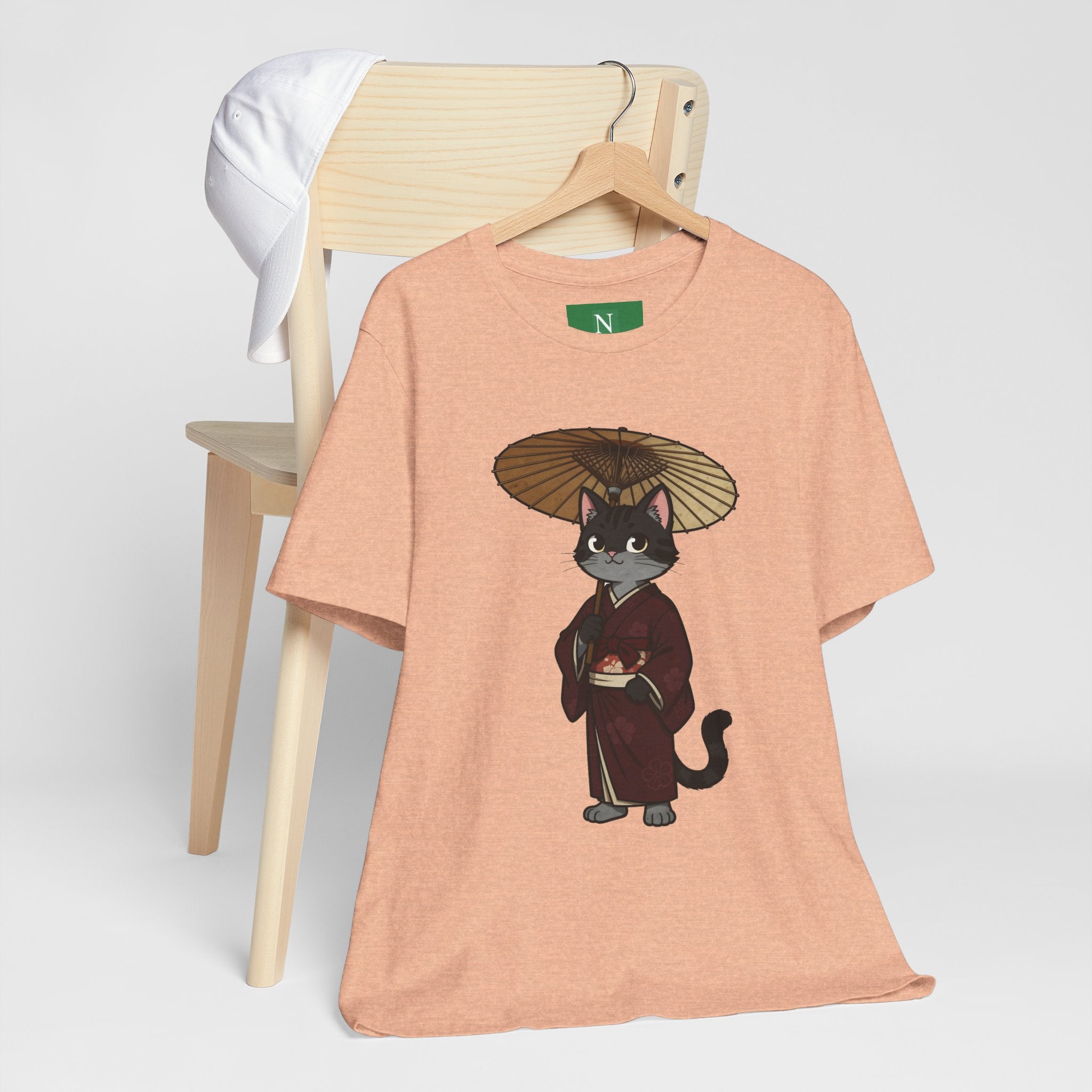 Geisha Cat Tee — Japanese Umbrella Cat Graphic T-Shirt