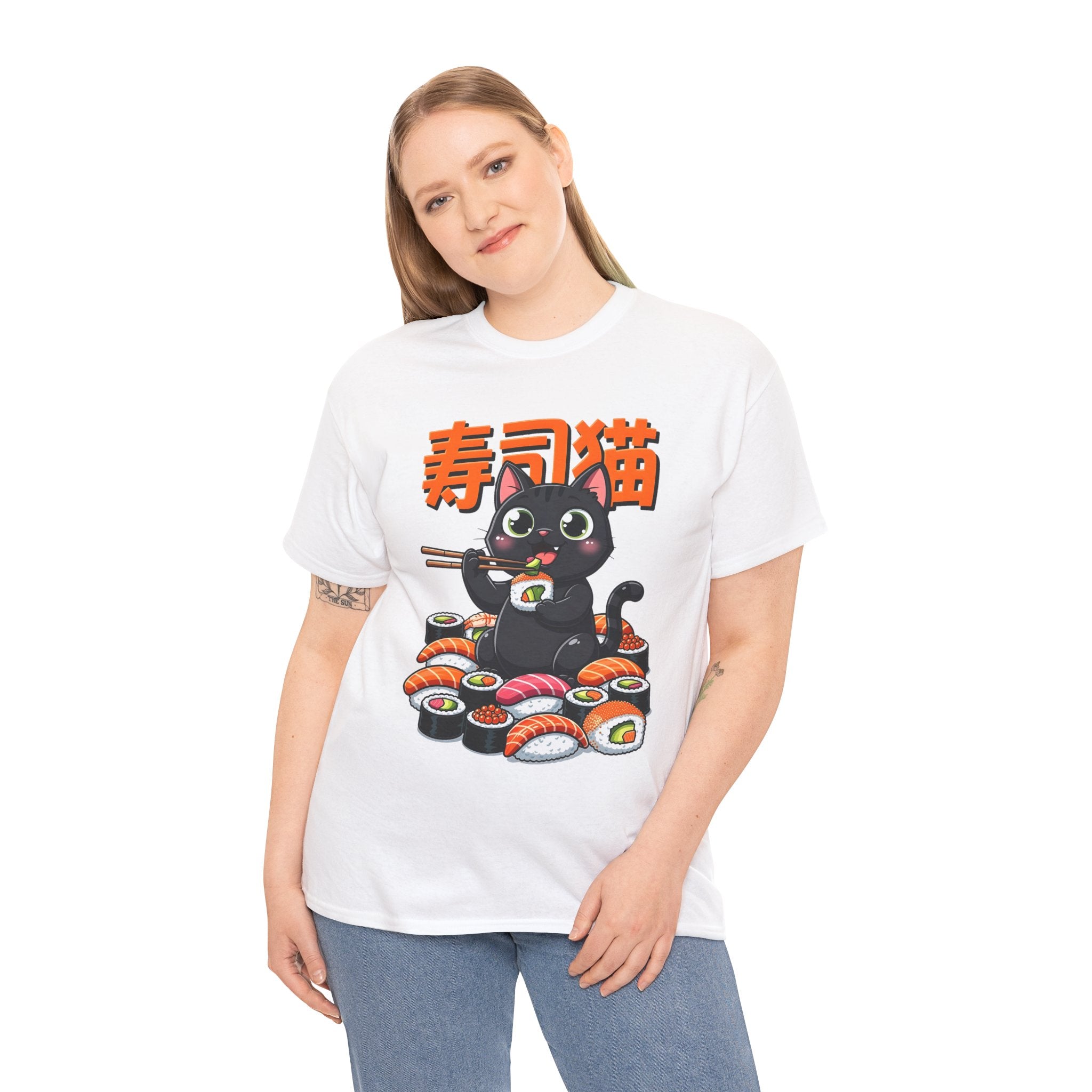 Sushi Cat T-Shirt – Cute Black Cat Eating Sushi Graphic Tee