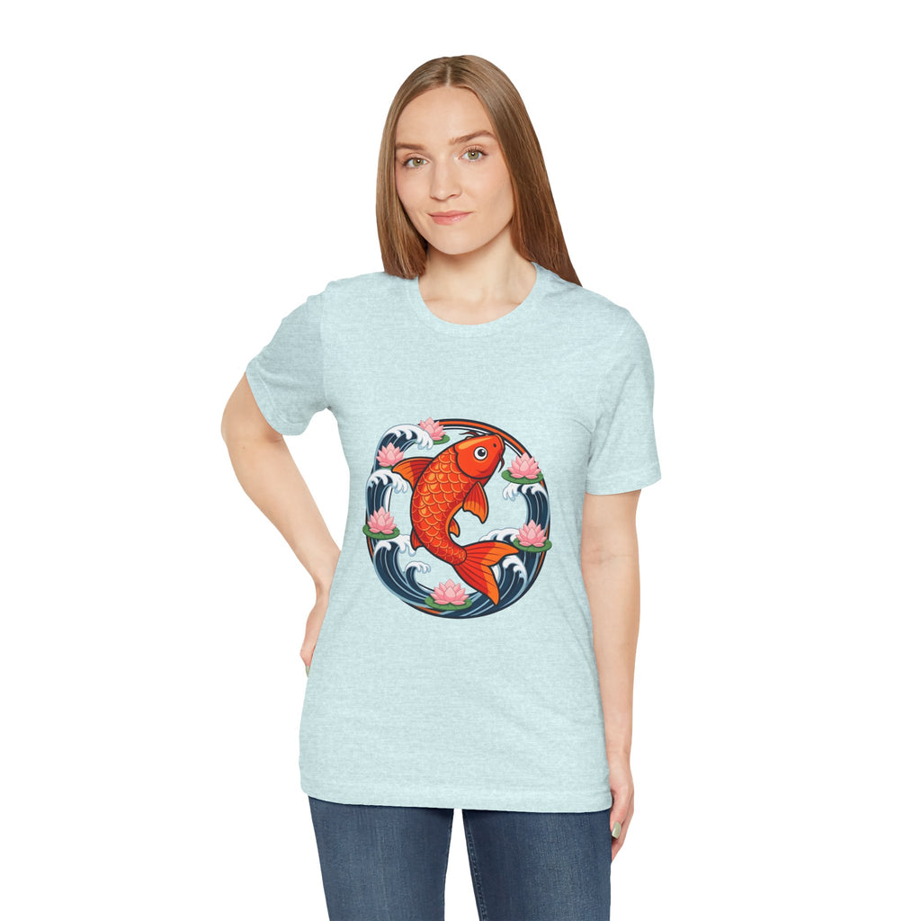 Koi Circle Graphic Tee — Japanese Koi Fish Waves & Lotus T-Shirt