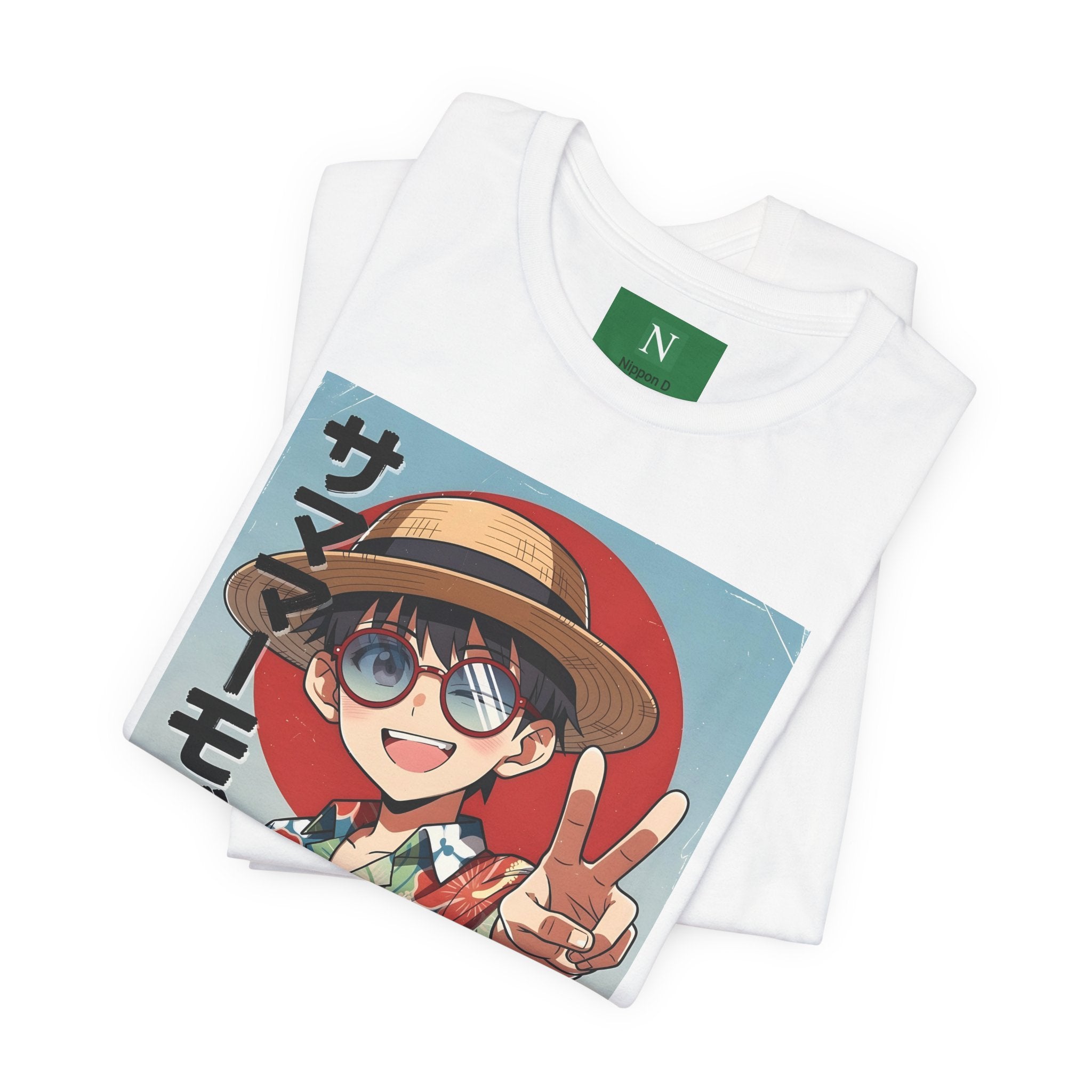 Anime Summer Kid: Tropical Hawaiian Tee with Peace Sign (サマー)