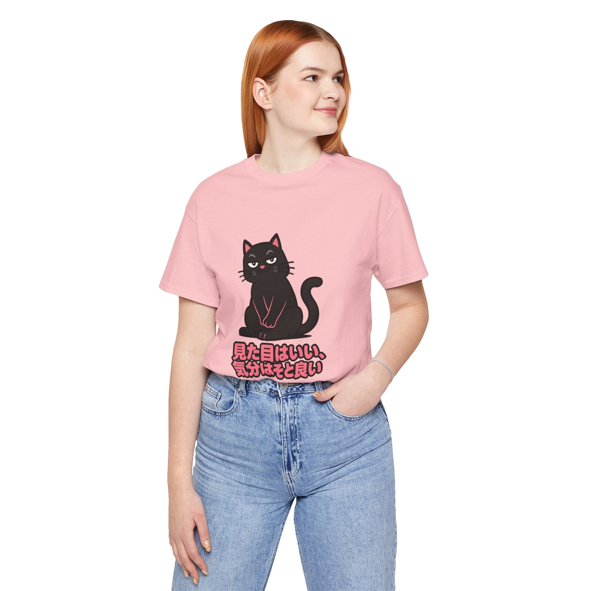 Black Cat Tee with Japanese Text — 'Mita Me wa Ii, Kimochi wa Sore Ijo' Cute Kawaii Graphic T-Shirt
