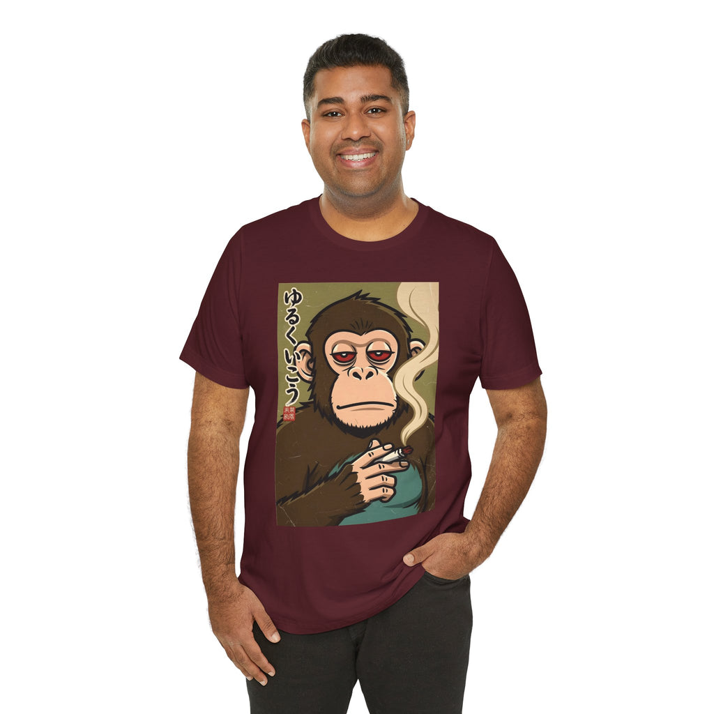Smoking Monkey Graphic Tee — Japanese Retro Ape Illustration T-Shirt