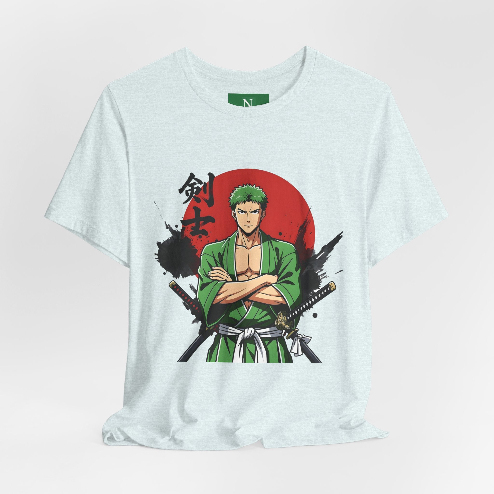 Anime Samurai Tee — Green-Haired Swordsman Graphic T-Shirt