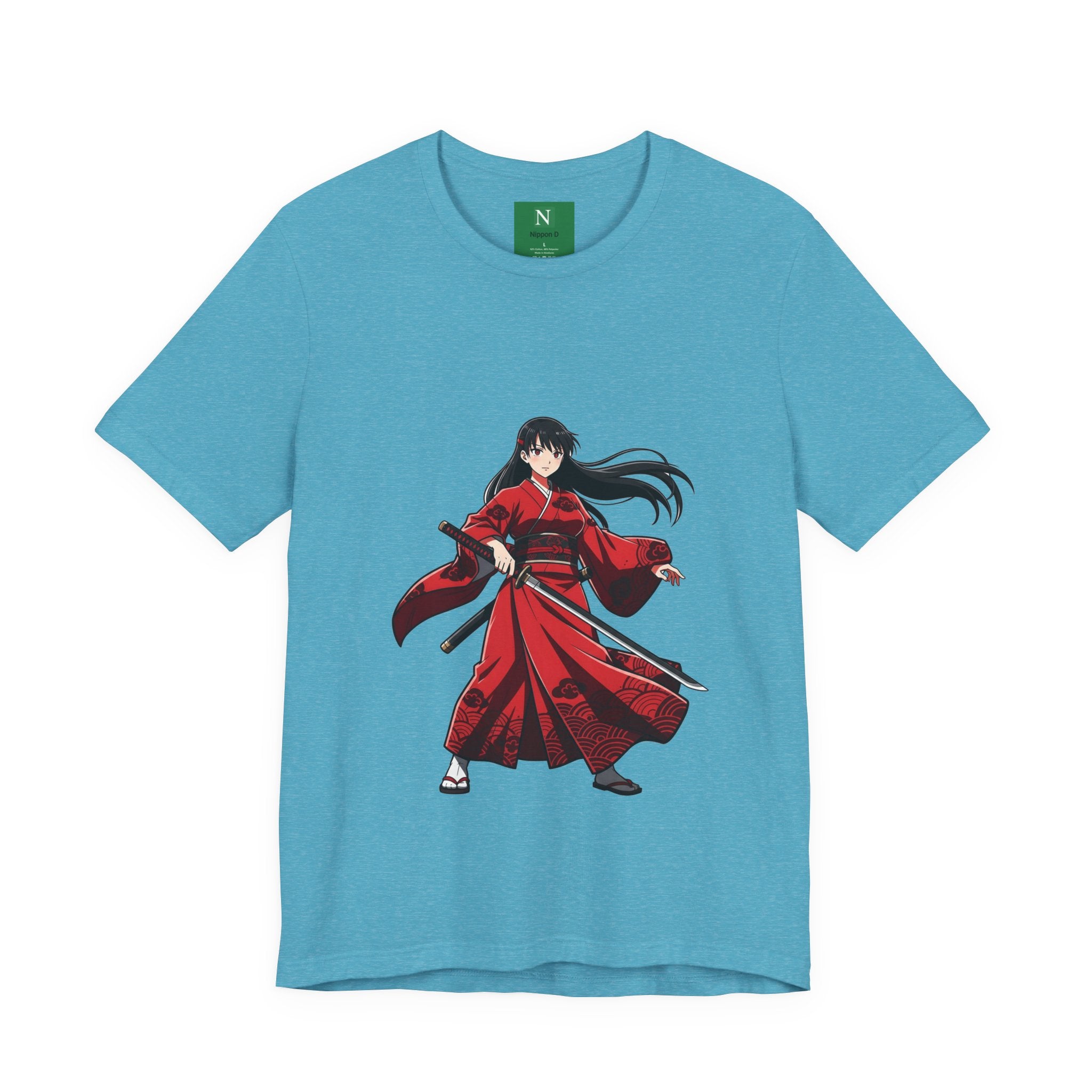 Anime Red Warrior T-Shirt — Female Swordswoman Illustration Tee