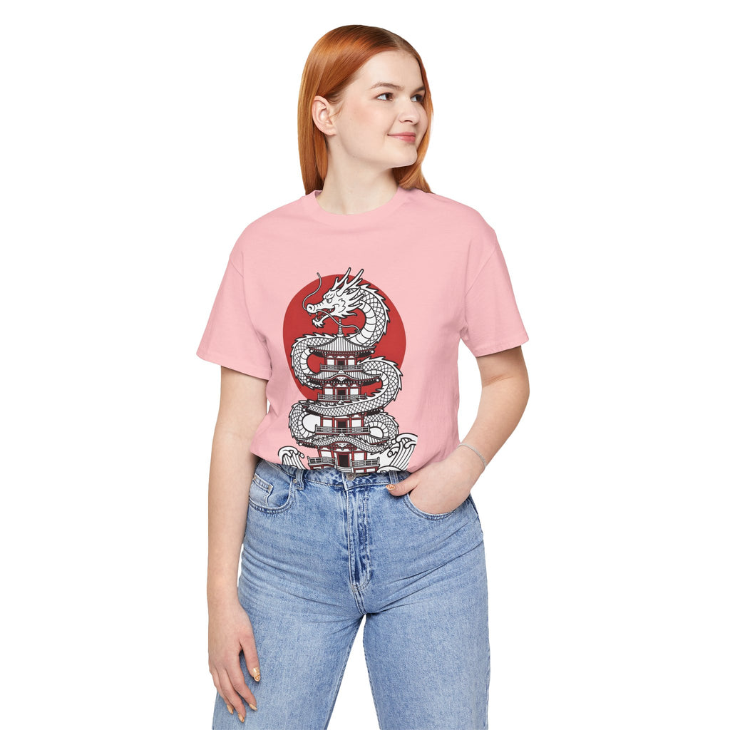 Dragon Pagoda T‑Shirt — Japanese Red Sun Temple Graphic Tee