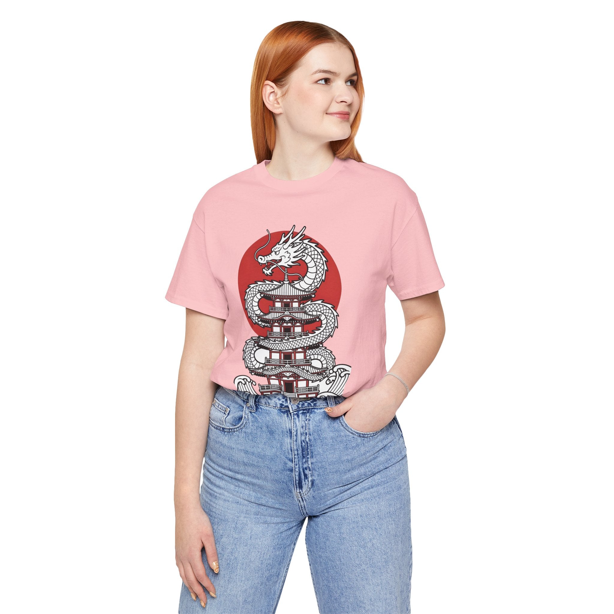 Dragon Pagoda T‑Shirt — Japanese Red Sun Temple Graphic Tee