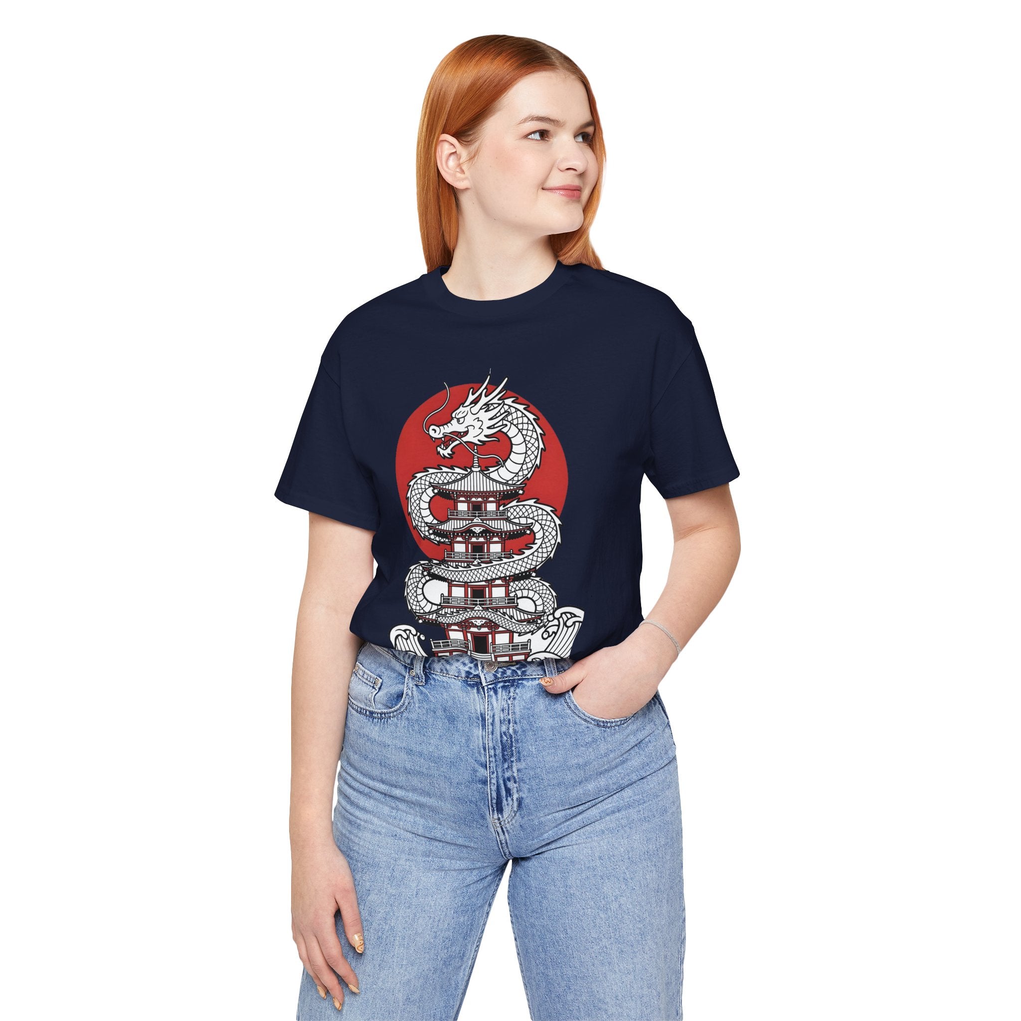 Dragon Pagoda T‑Shirt — Japanese Red Sun Temple Graphic Tee