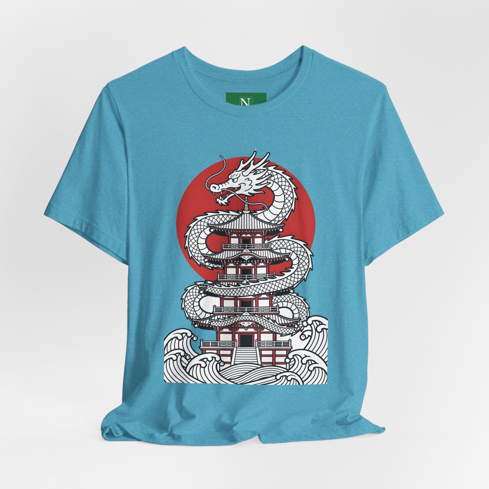 Dragon Pagoda T‑Shirt — Japanese Red Sun Temple Graphic Tee