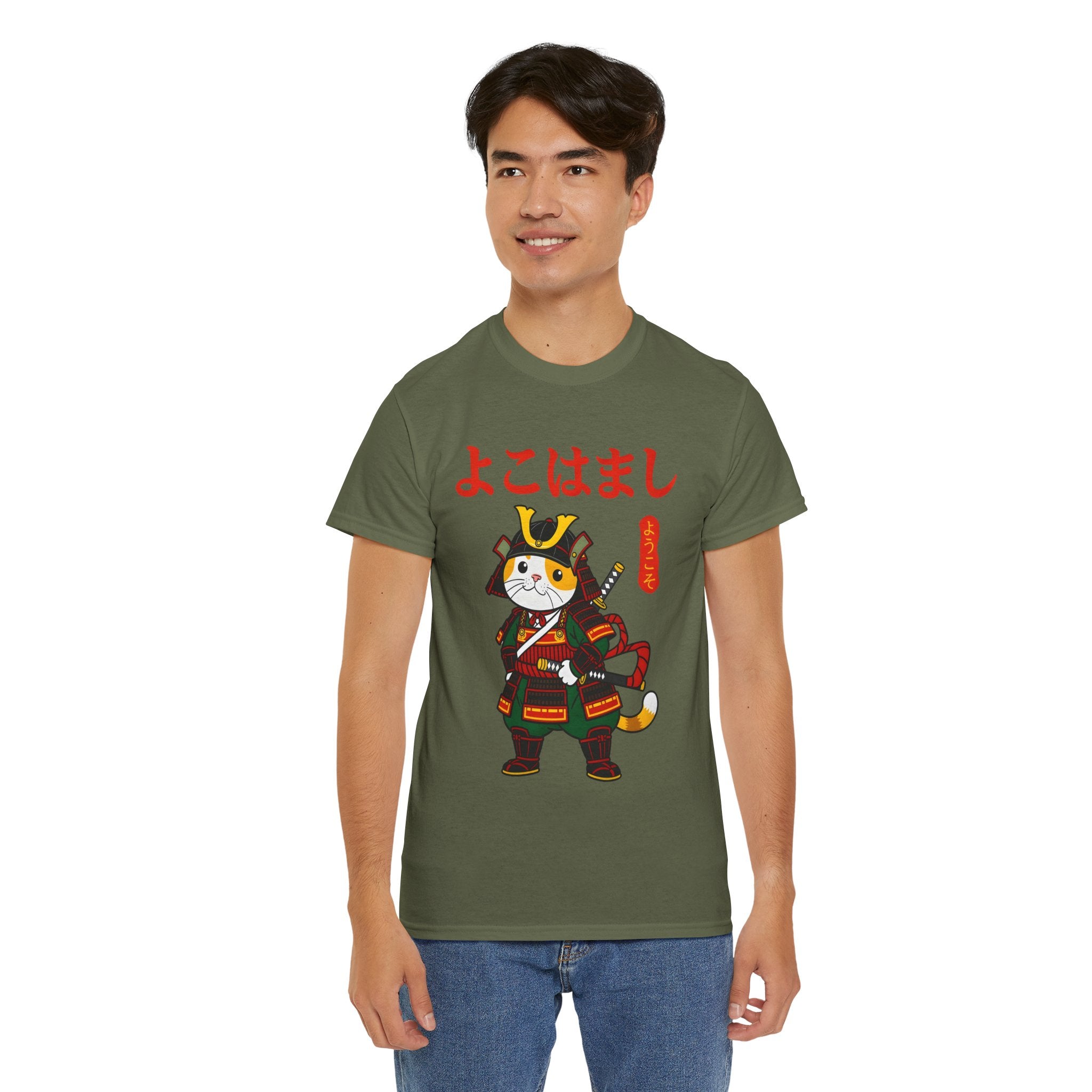 Samurai Cat T-Shirt — 'よこはまし' Japanese Yokohama Cute Warrior Tee