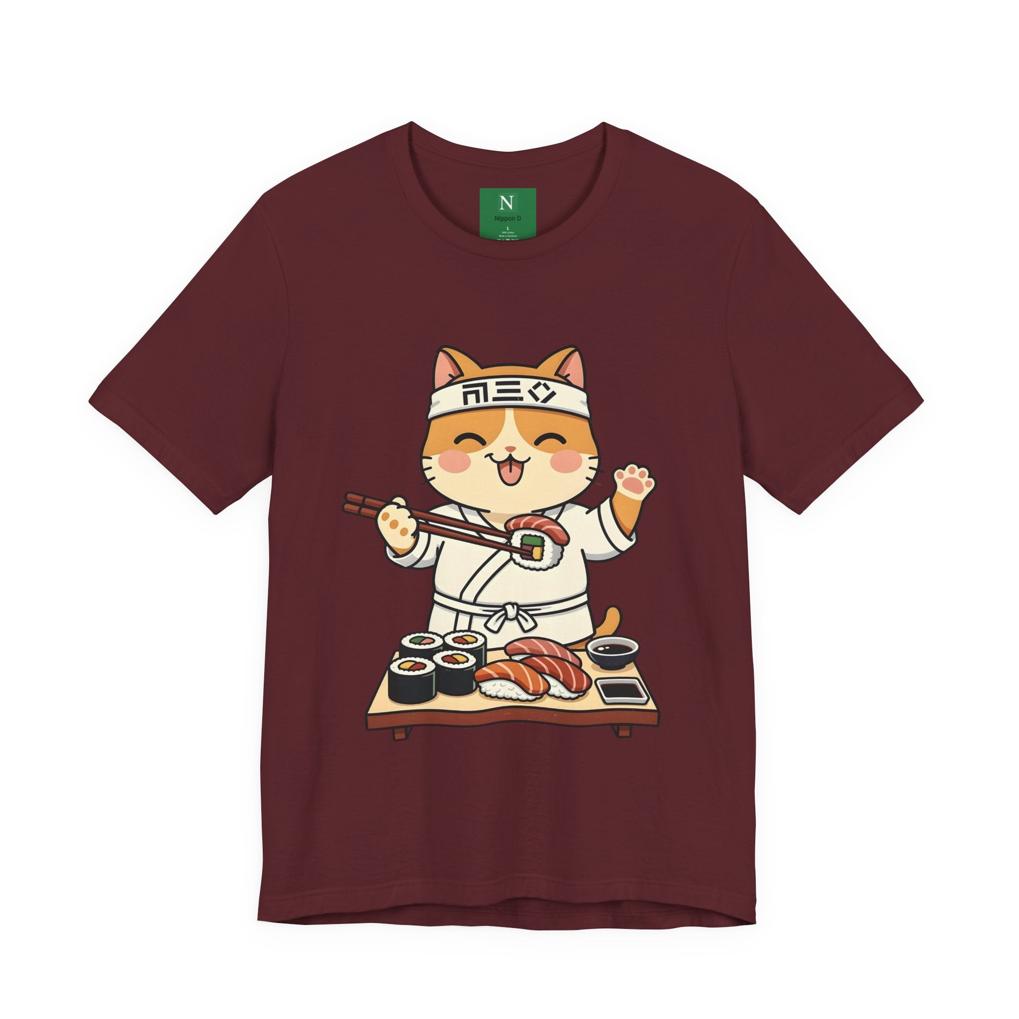 Sushi Chef Cat T‑Shirt — Cute Kawaii Cat Making Sushi Graphic Tee