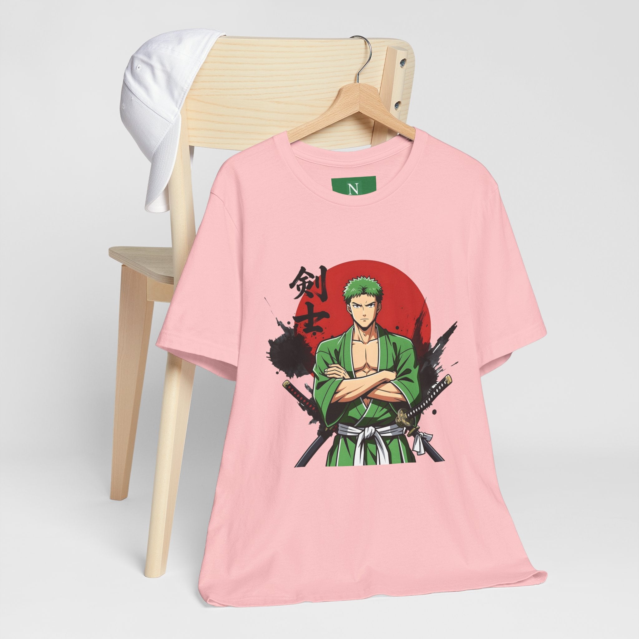 Anime Samurai Tee — Green-Haired Swordsman Graphic T-Shirt