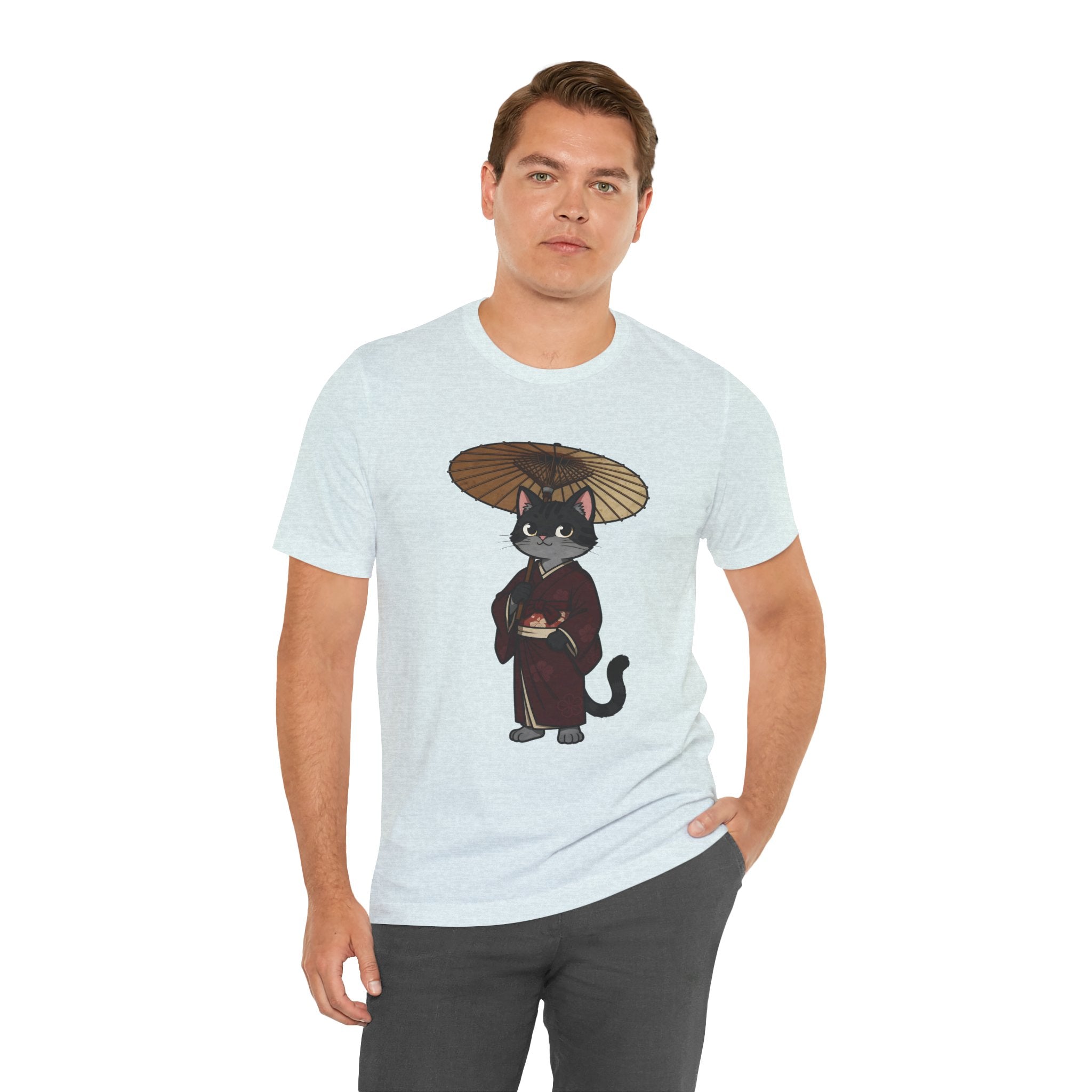 Geisha Cat Tee — Japanese Umbrella Cat Graphic T-Shirt