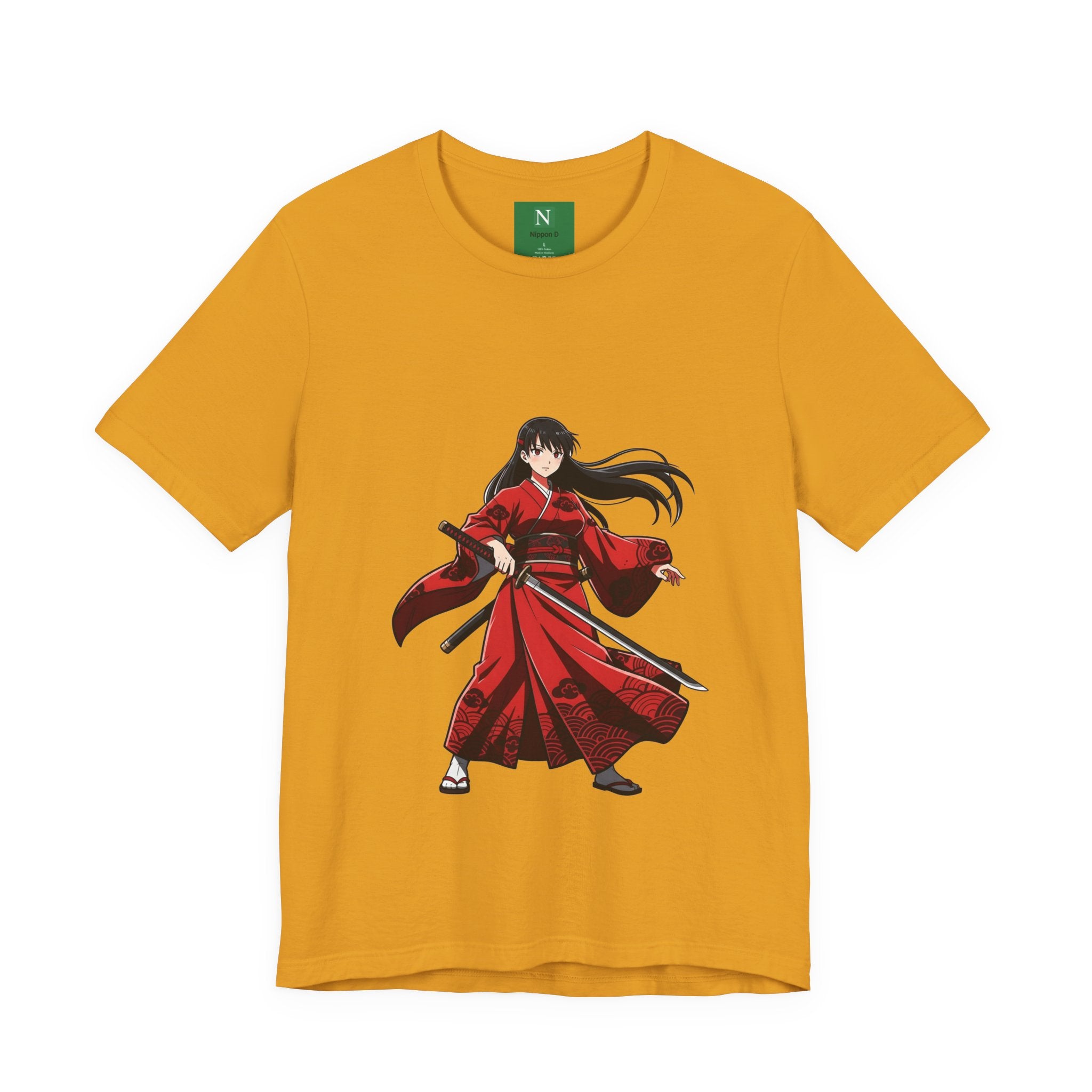Anime Red Warrior T-Shirt — Female Swordswoman Illustration Tee