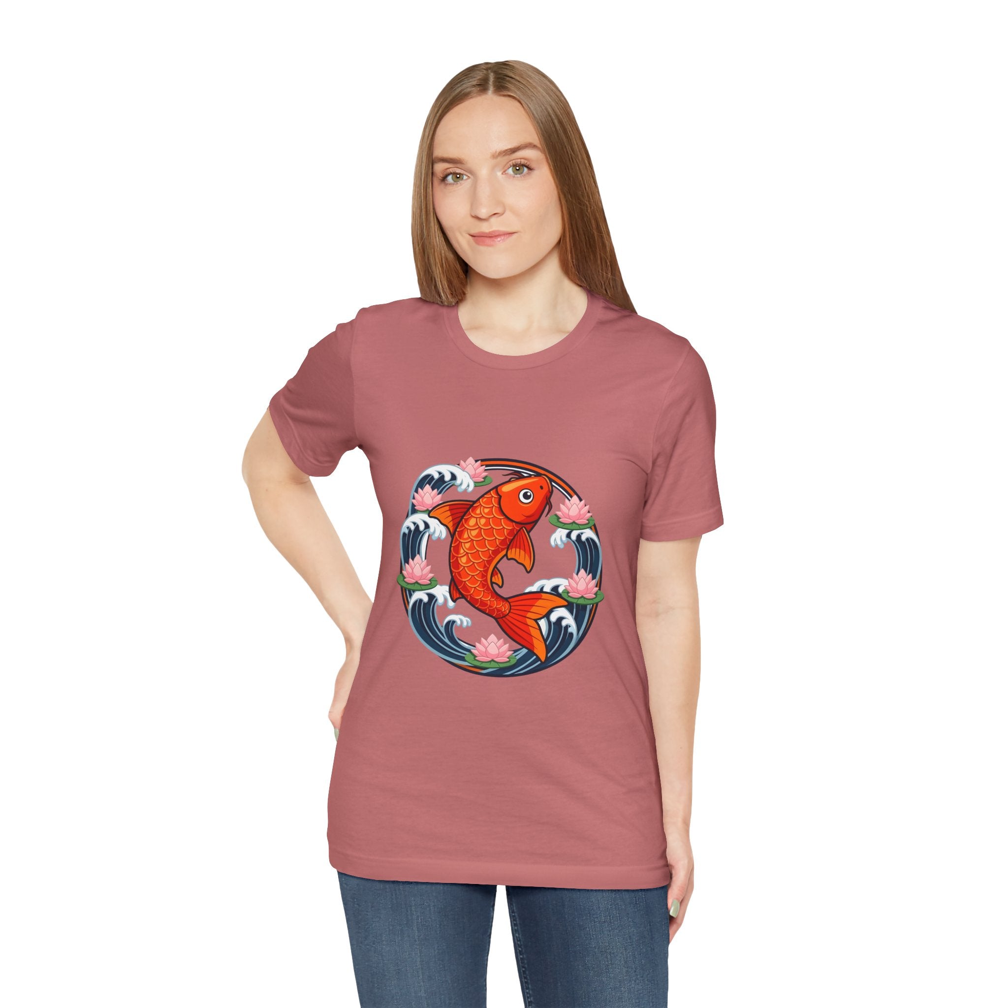 Koi Circle Graphic Tee — Japanese Koi Fish Waves & Lotus T-Shirt