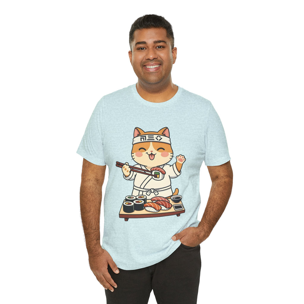 Sushi Chef Cat T‑Shirt — Cute Kawaii Cat Making Sushi Graphic Tee