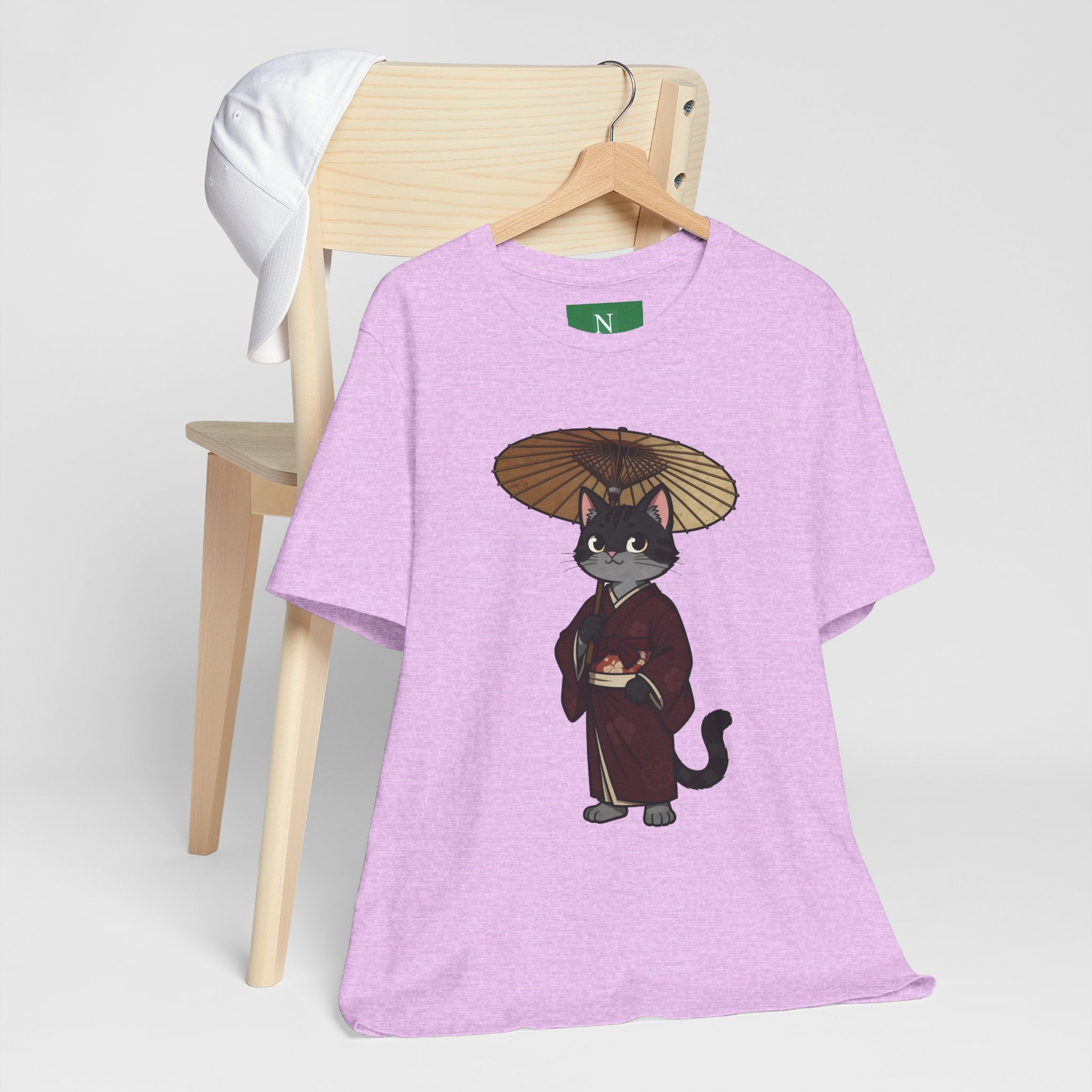 Geisha Cat Tee — Japanese Umbrella Cat Graphic T-Shirt