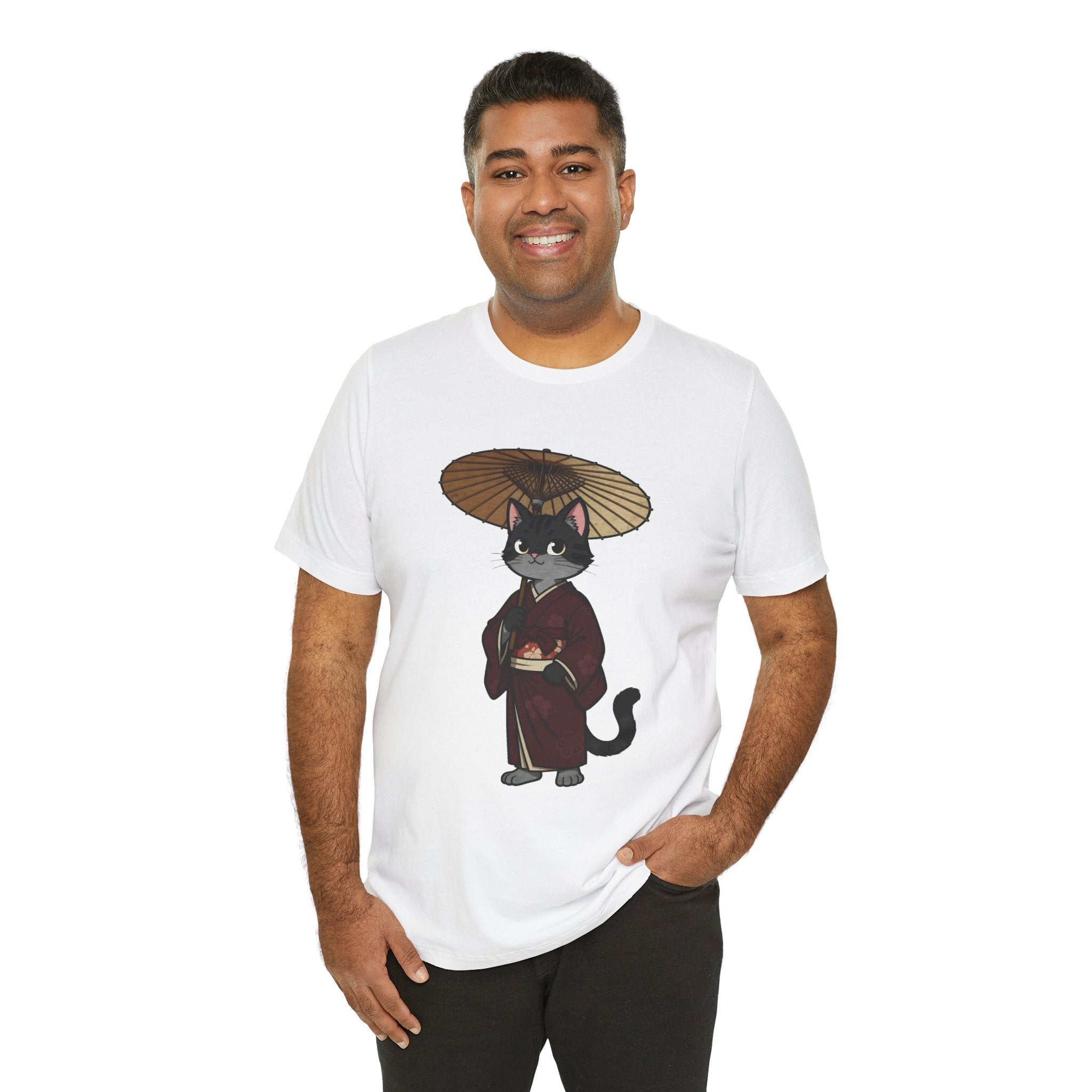 Geisha Cat Tee — Japanese Umbrella Cat Graphic T-Shirt