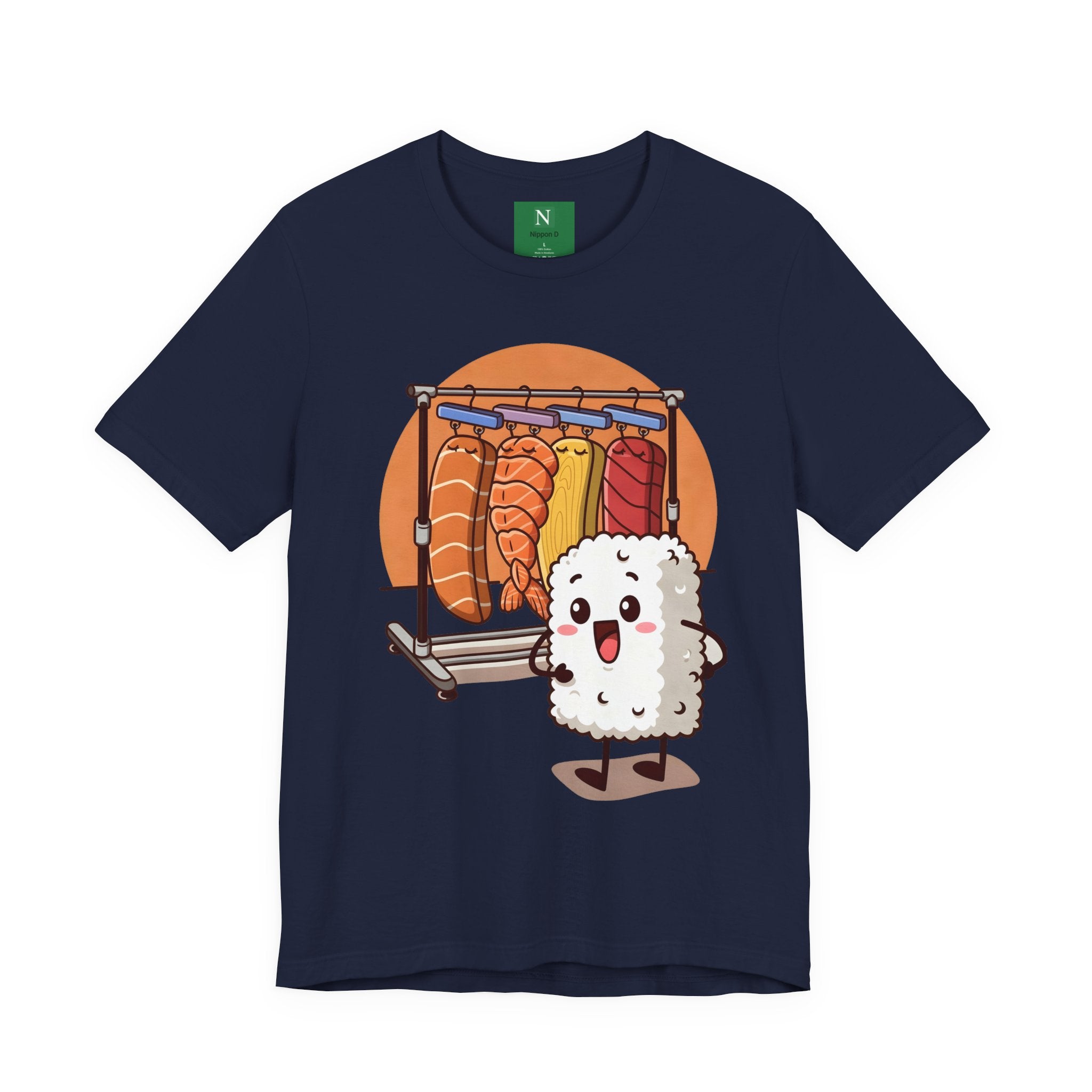 Cute Sushi Rice Cartoon T‑Shirt — Kawaii Nigiri Character Tee