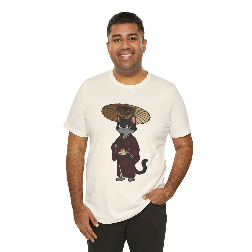 Geisha Cat Tee — Japanese Umbrella Cat Graphic T-Shirt