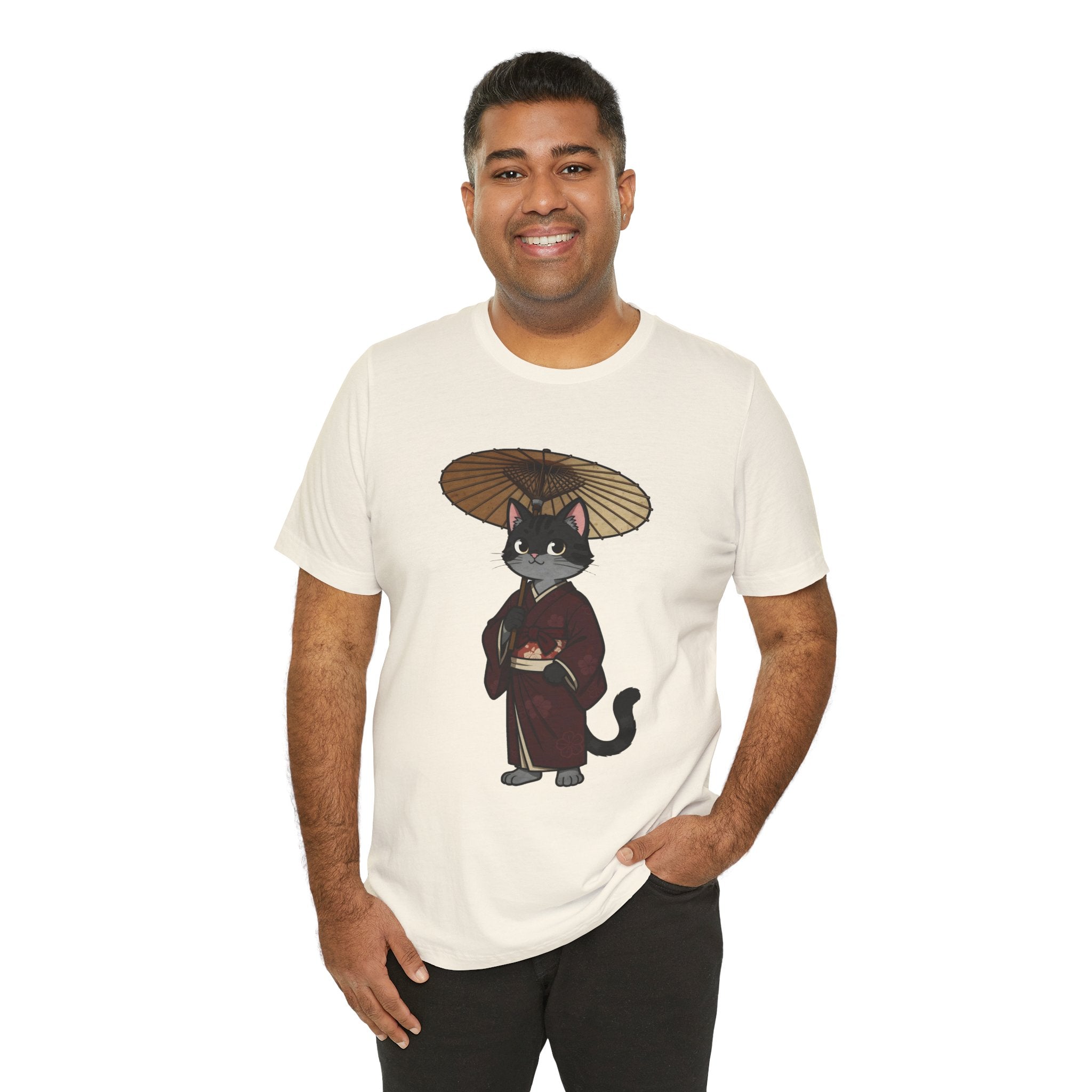 Geisha Cat Tee — Japanese Umbrella Cat Graphic T-Shirt