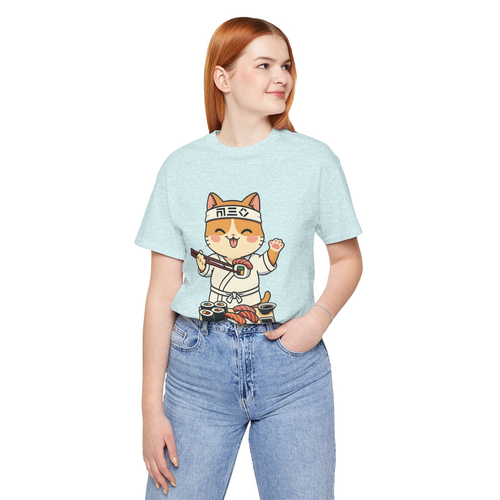 Sushi Chef Cat T‑Shirt — Cute Kawaii Cat Making Sushi Graphic Tee