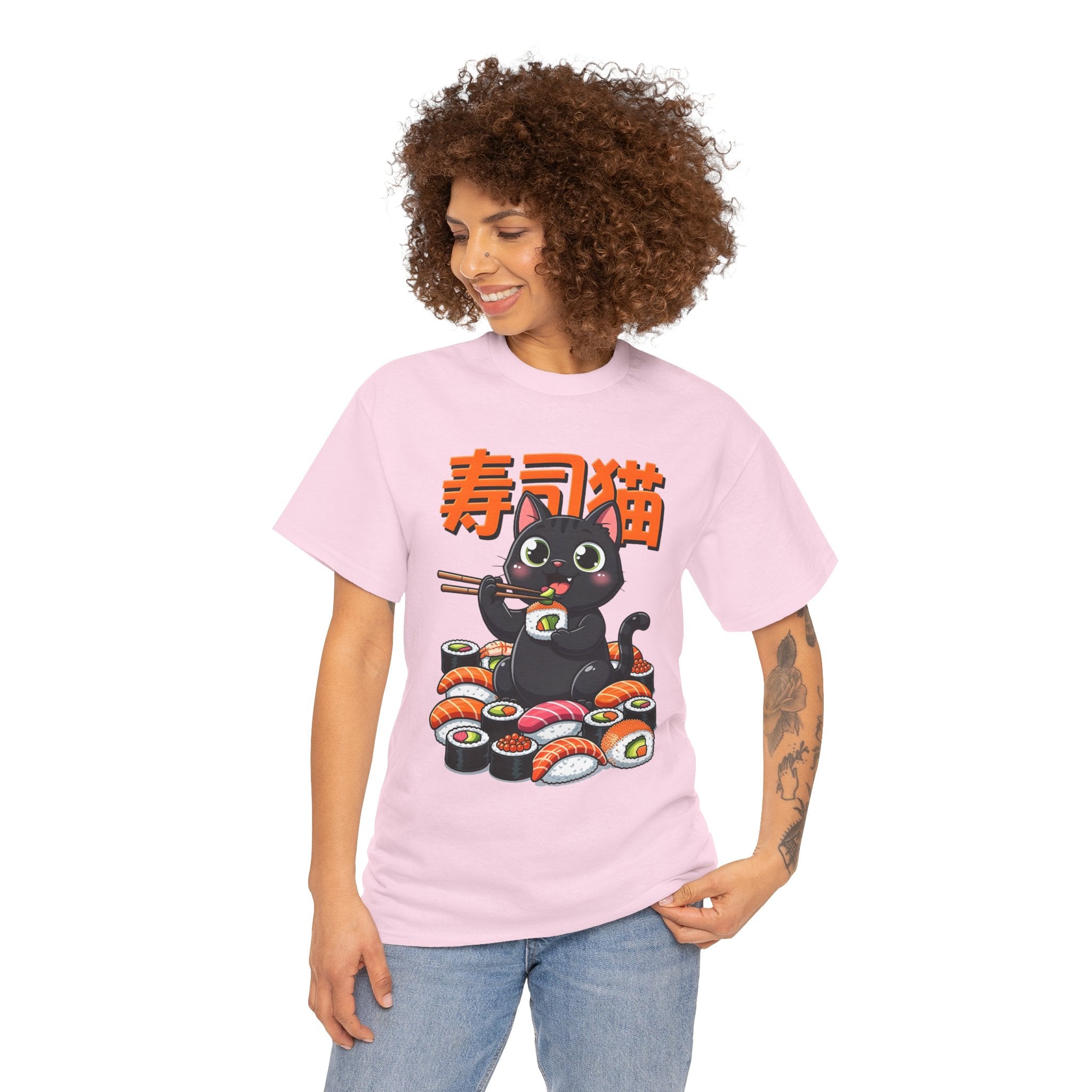 Sushi Cat T-Shirt – Cute Black Cat Eating Sushi Graphic Tee