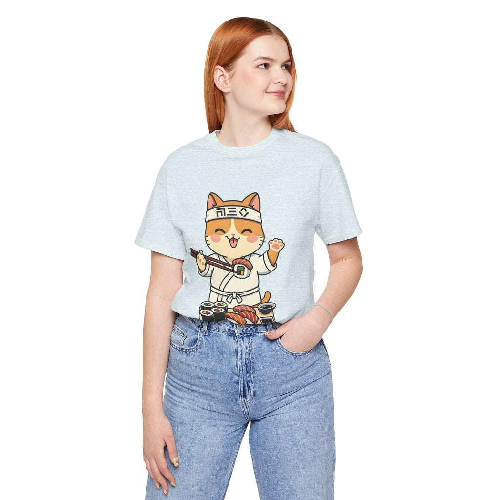 Sushi Chef Cat T‑Shirt — Cute Kawaii Cat Making Sushi Graphic Tee