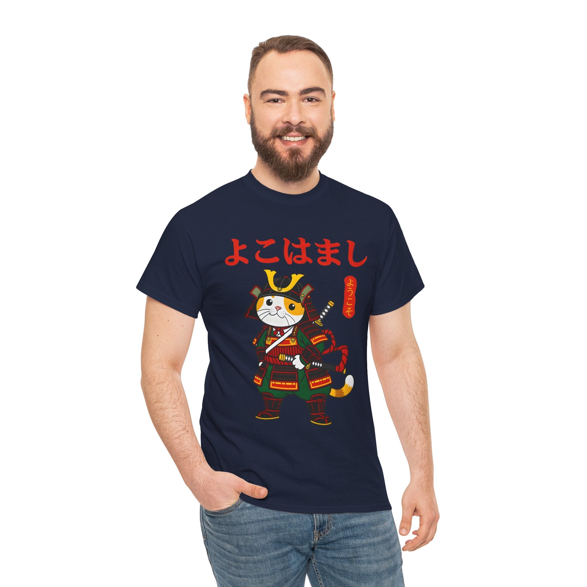Samurai Cat T-Shirt — 'よこはまし' Japanese Yokohama Cute Warrior Tee