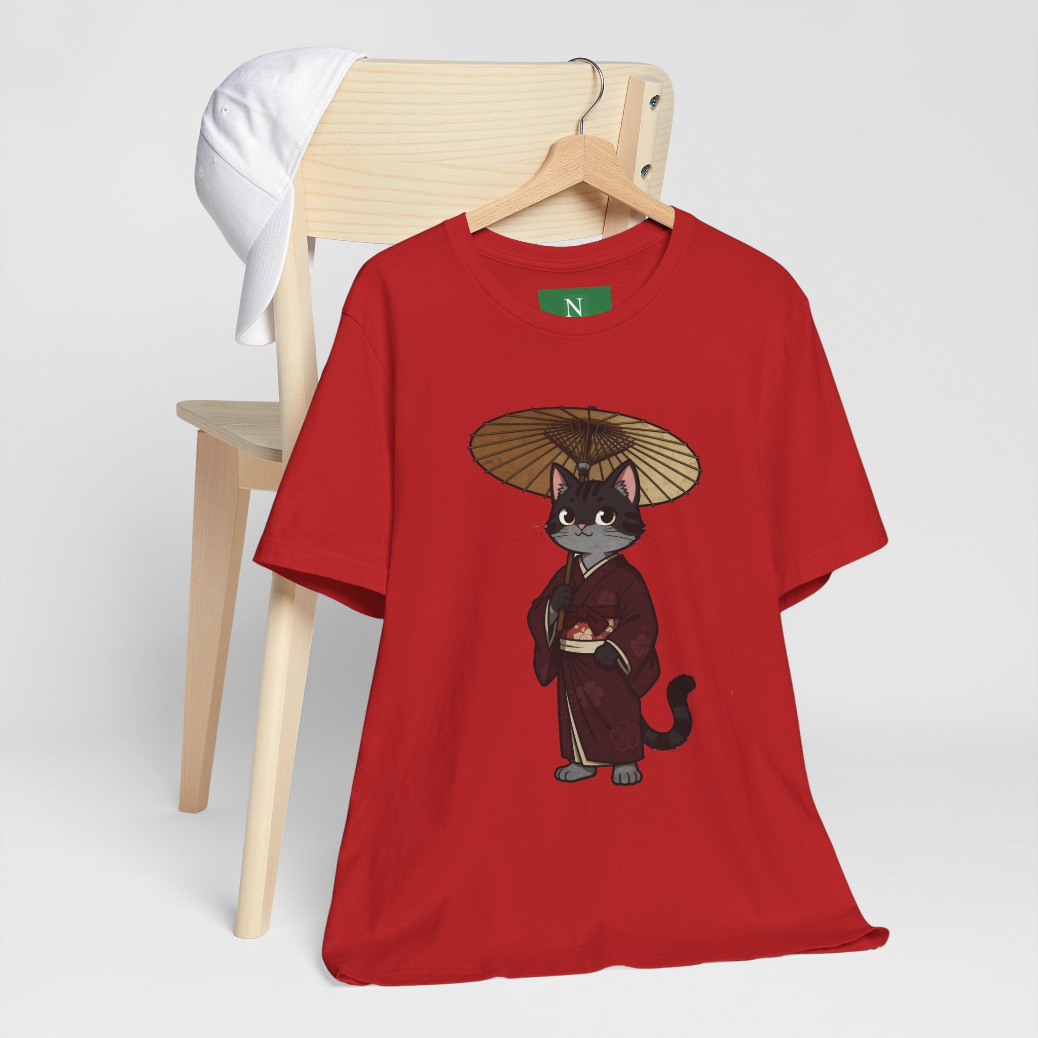 Geisha Cat Tee — Japanese Umbrella Cat Graphic T-Shirt