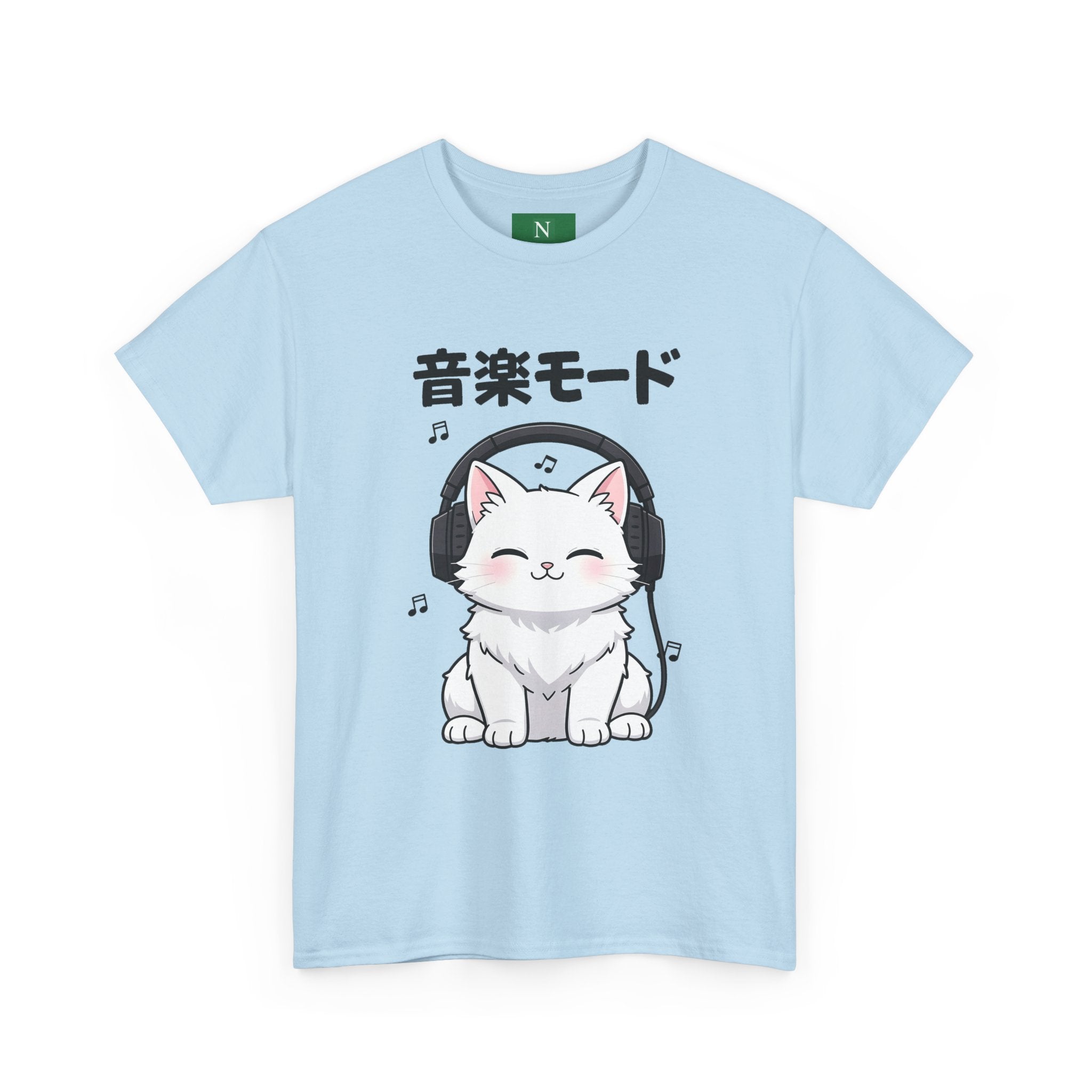 Cat with Headphones Tee — "Music Mode" Japanese Kawaii Graphic T-Shirt