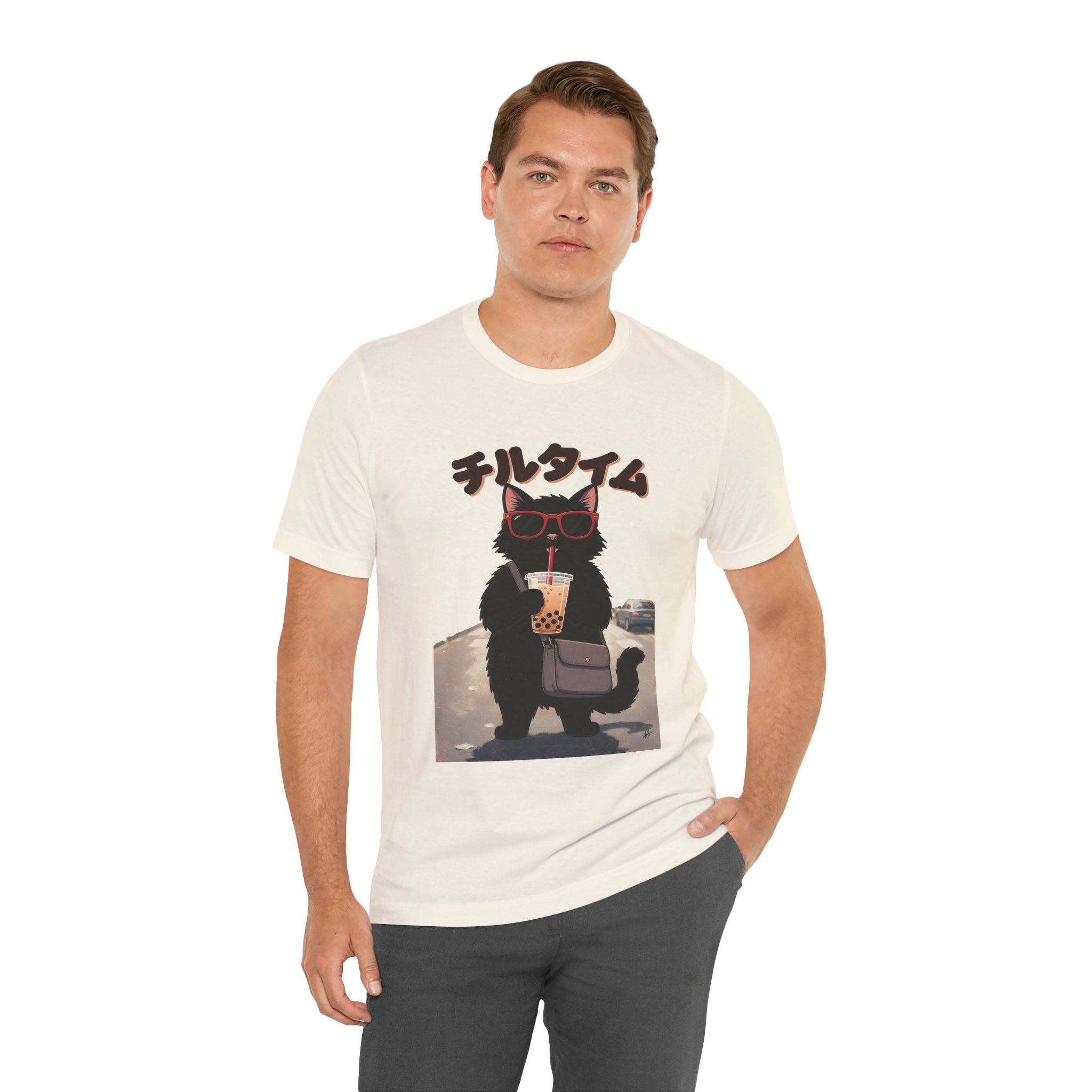 Boba Cat Tee — Cute Cat Drinking Bubble Tea Graphic T-Shirt