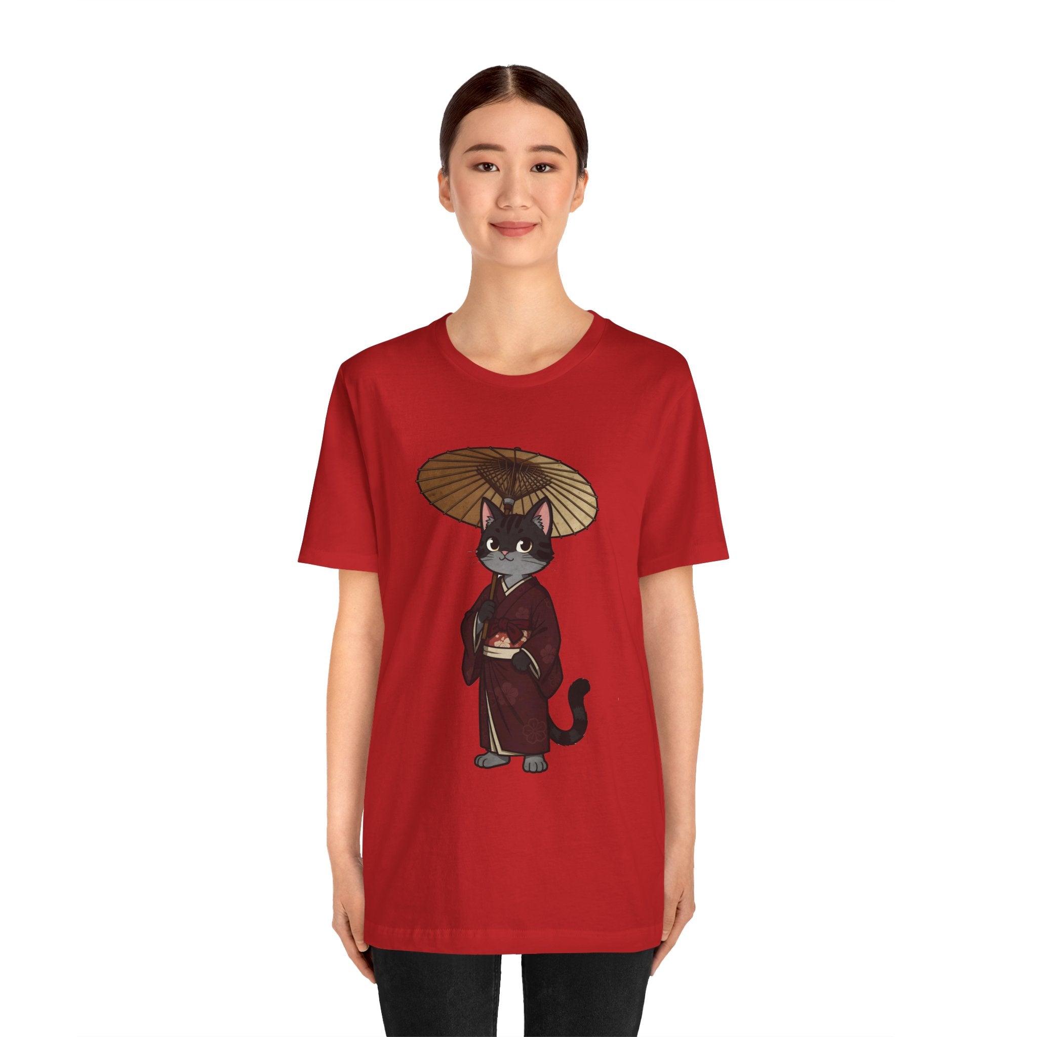 Geisha Cat Tee — Japanese Umbrella Cat Graphic T-Shirt