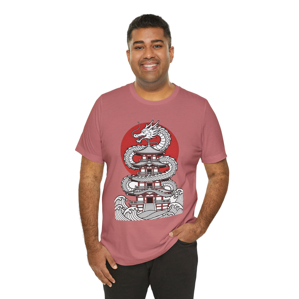 Dragon Pagoda T‑Shirt — Japanese Red Sun Temple Graphic Tee