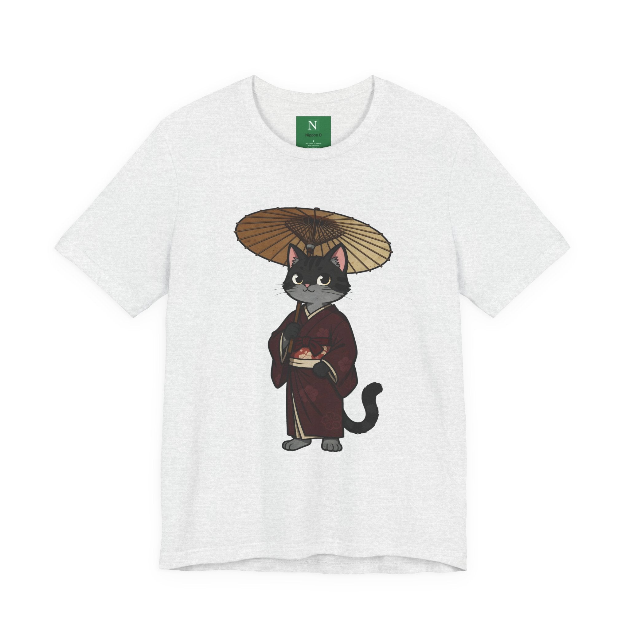 Geisha Cat Tee — Japanese Umbrella Cat Graphic T-Shirt