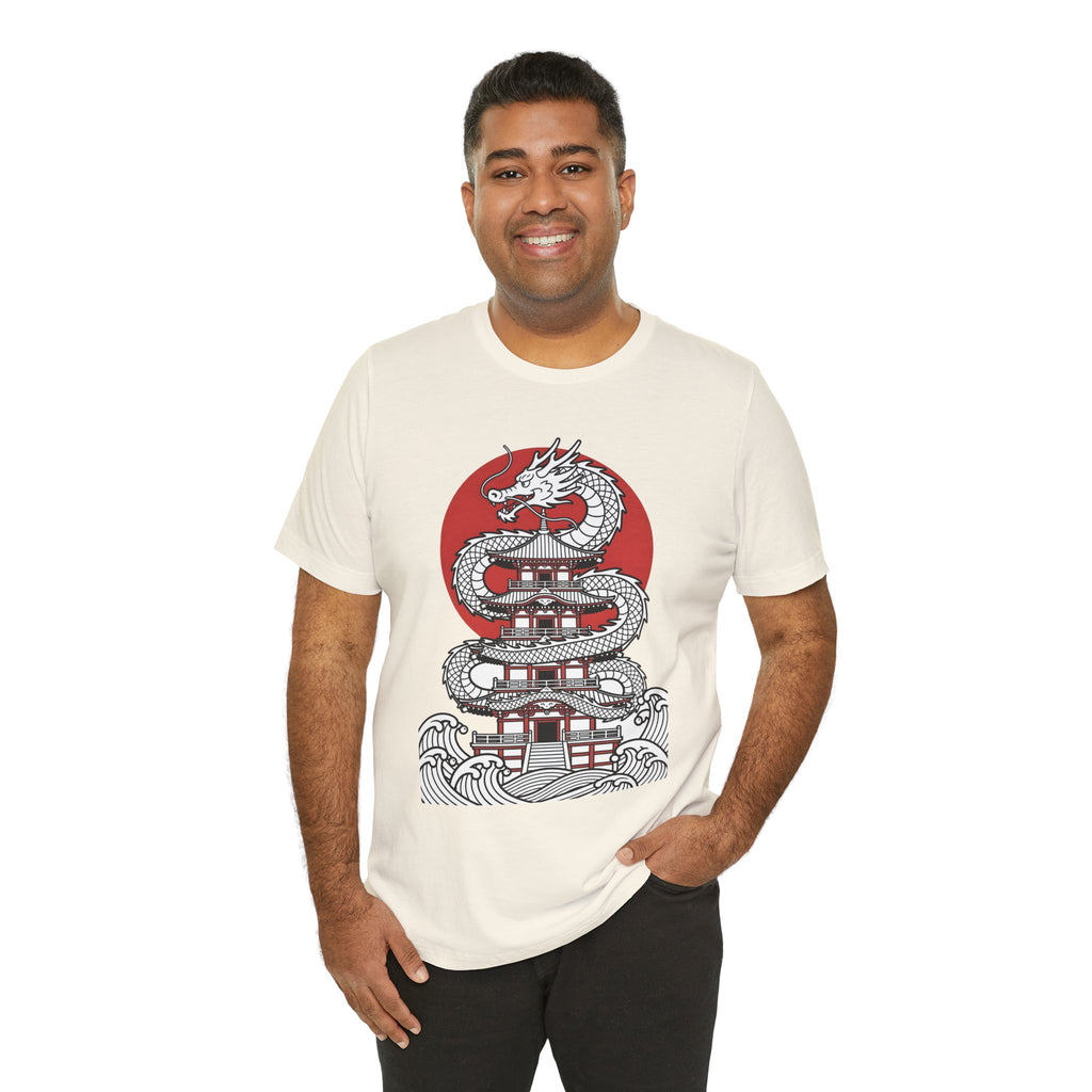 Dragon Pagoda T‑Shirt — Japanese Red Sun Temple Graphic Tee